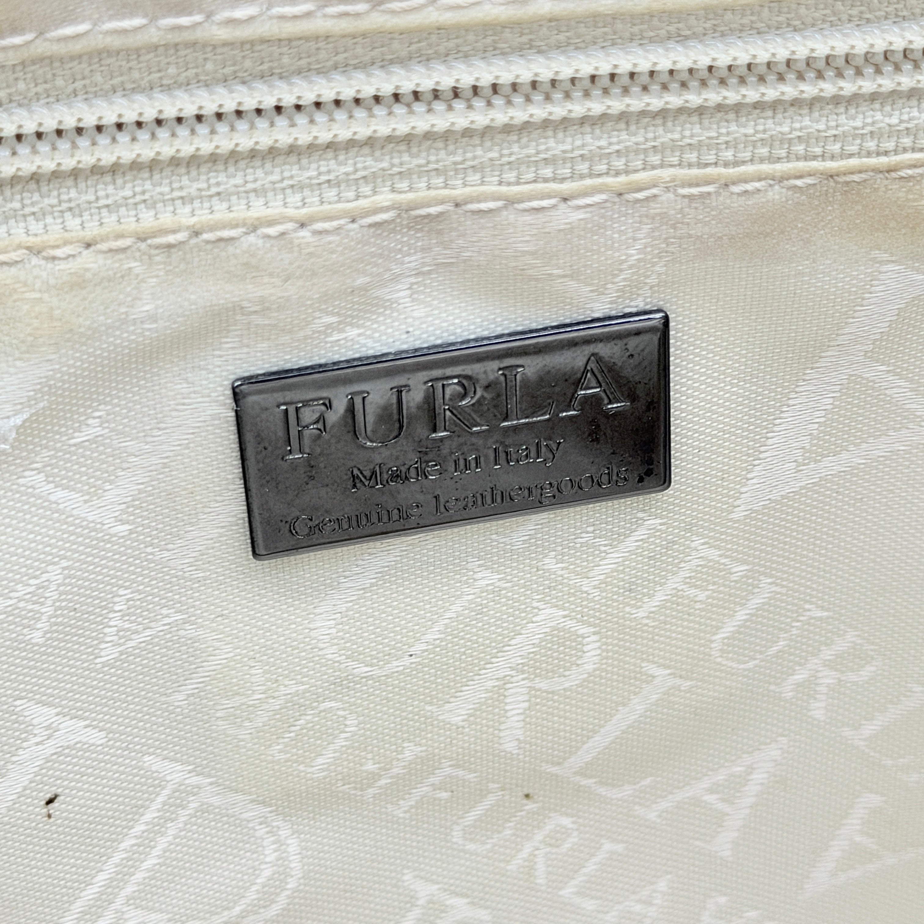 Furla Croc Embossed Leather Shoulder Bag Beige