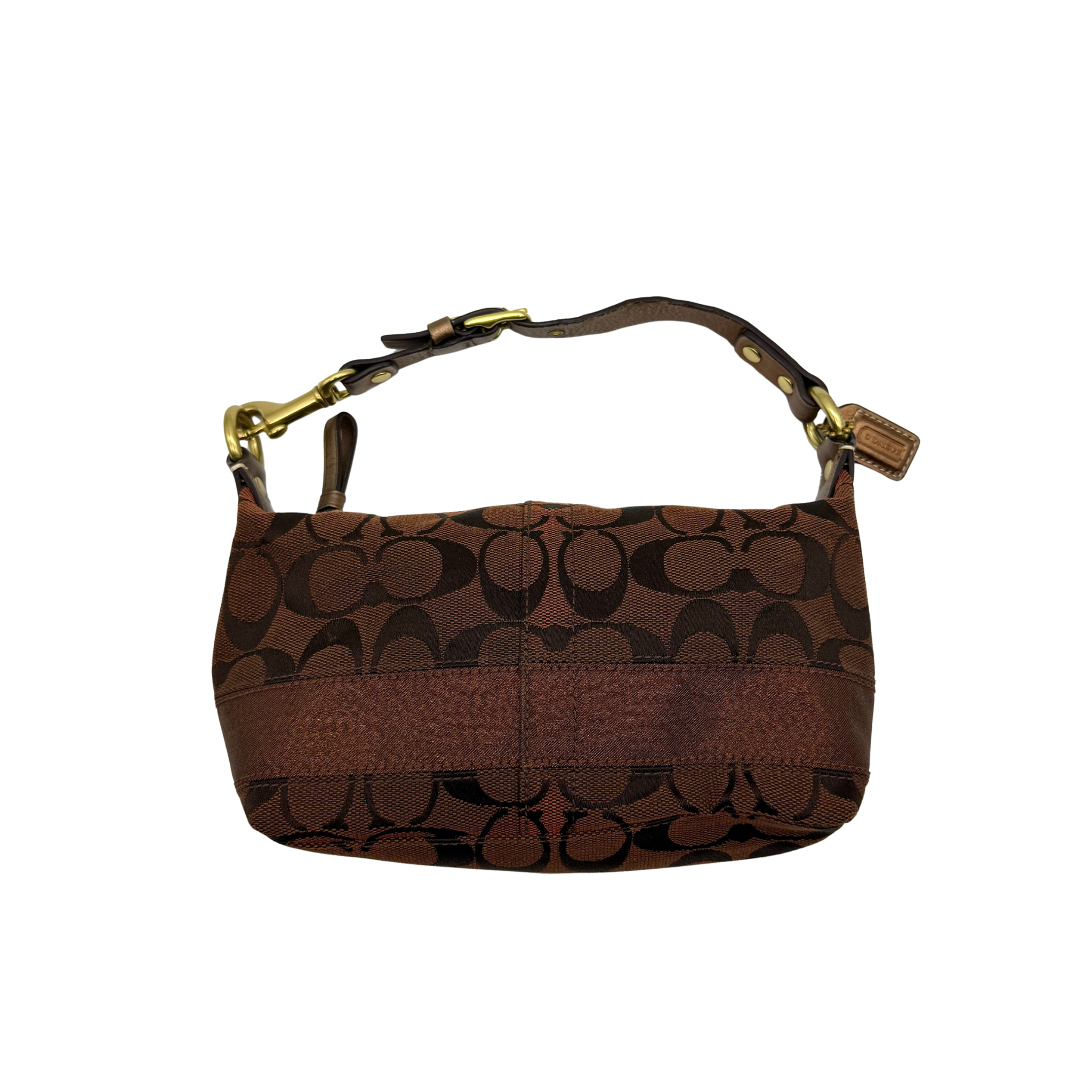 Coach Signature Mini Hobo Stripe Shoulder Bag Brown