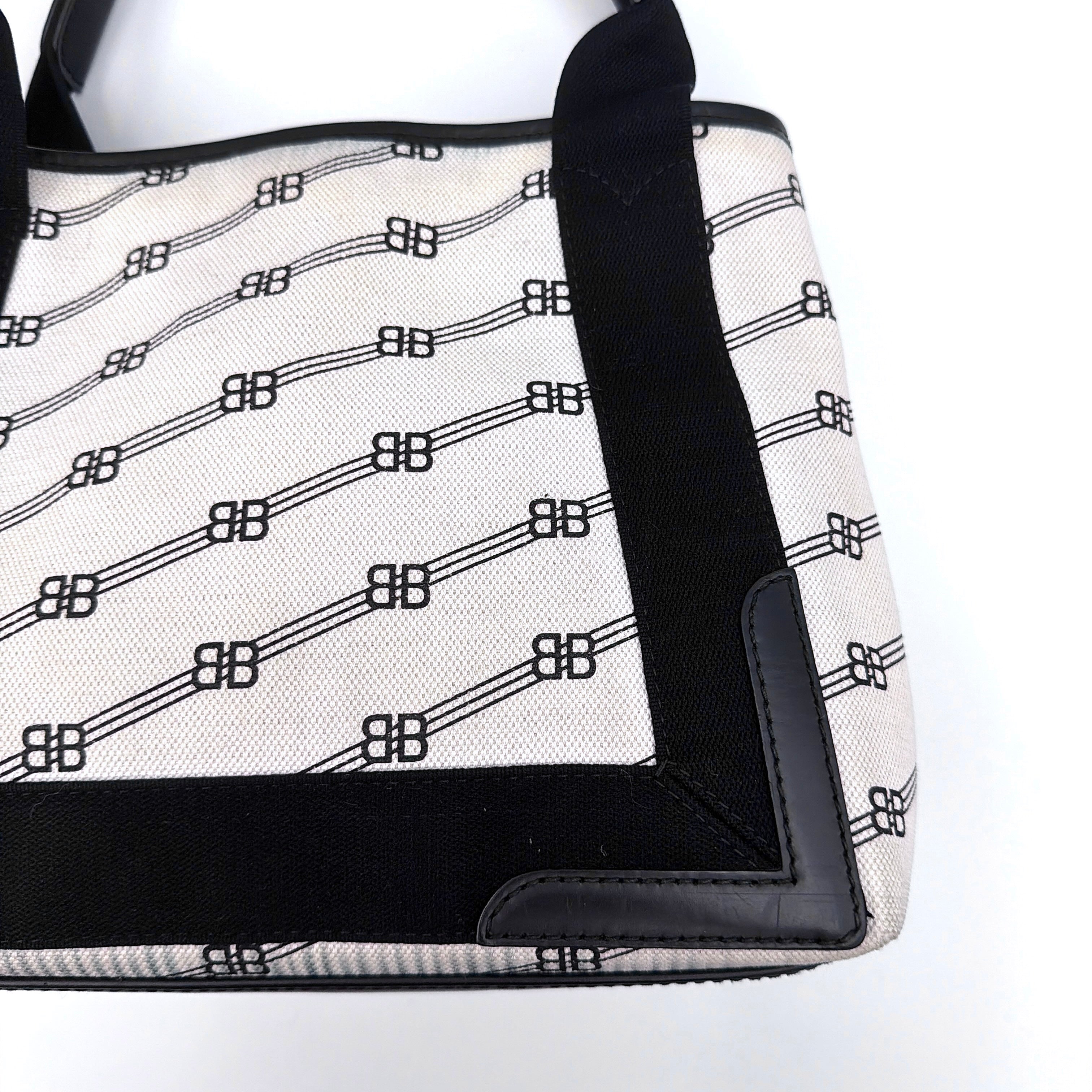 Balenciaga BB Navy Cabas Hobo Tote Bag Black/Cream