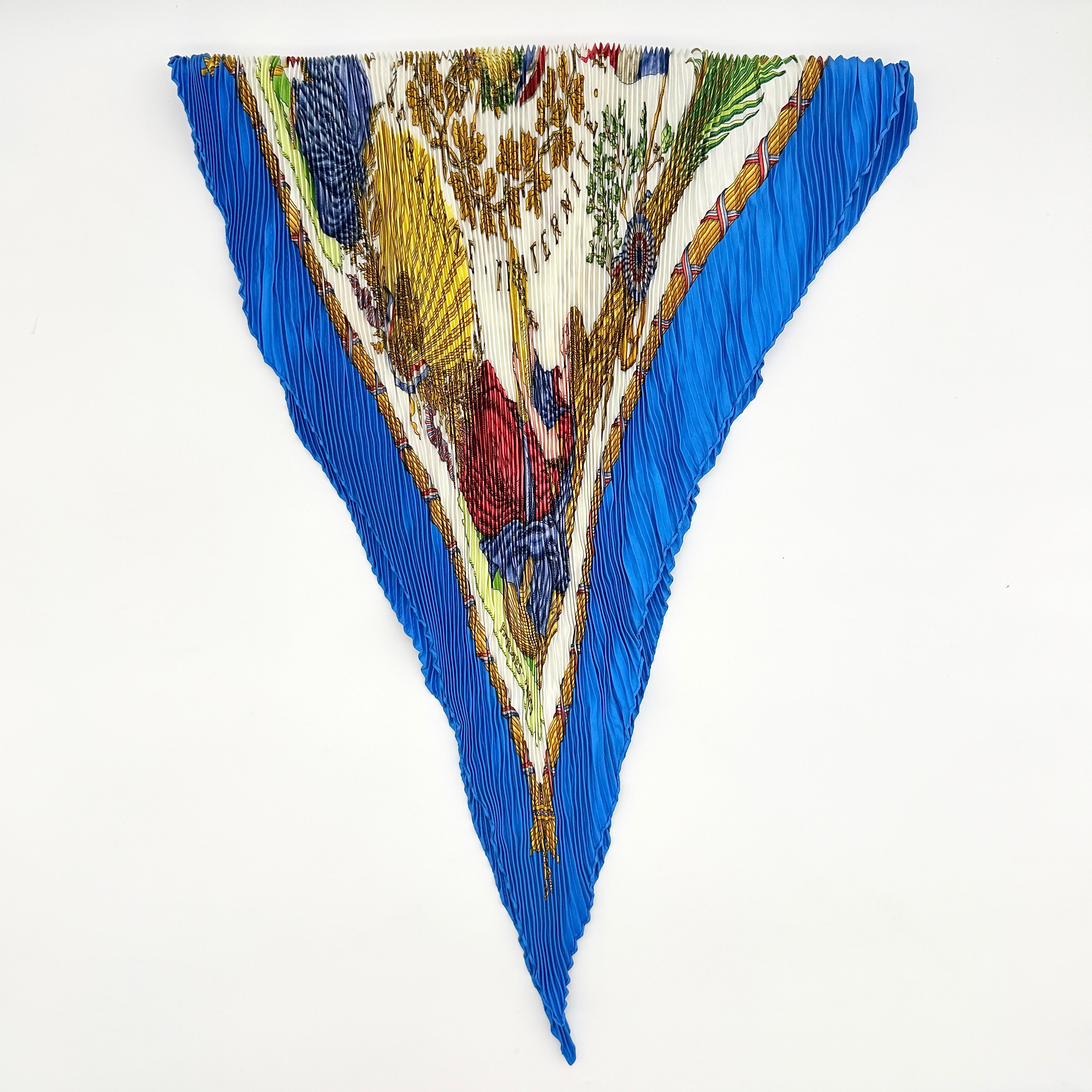 Hermès République Française Pleated Silk Scarf Blue