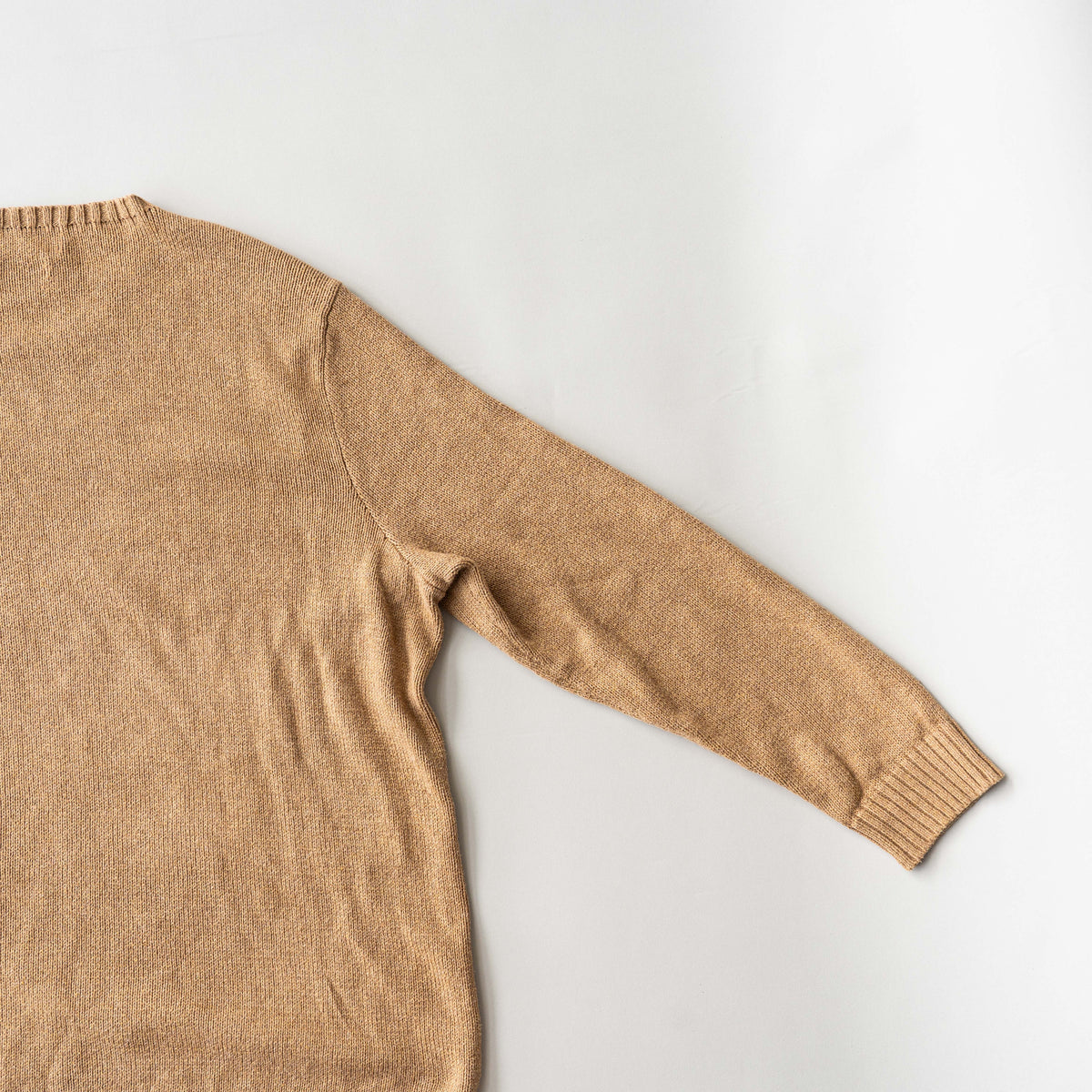 Polo Ralph Lauren brown Pima cotton knit crewneck sweater with embroidered pony logo, displayed flat.