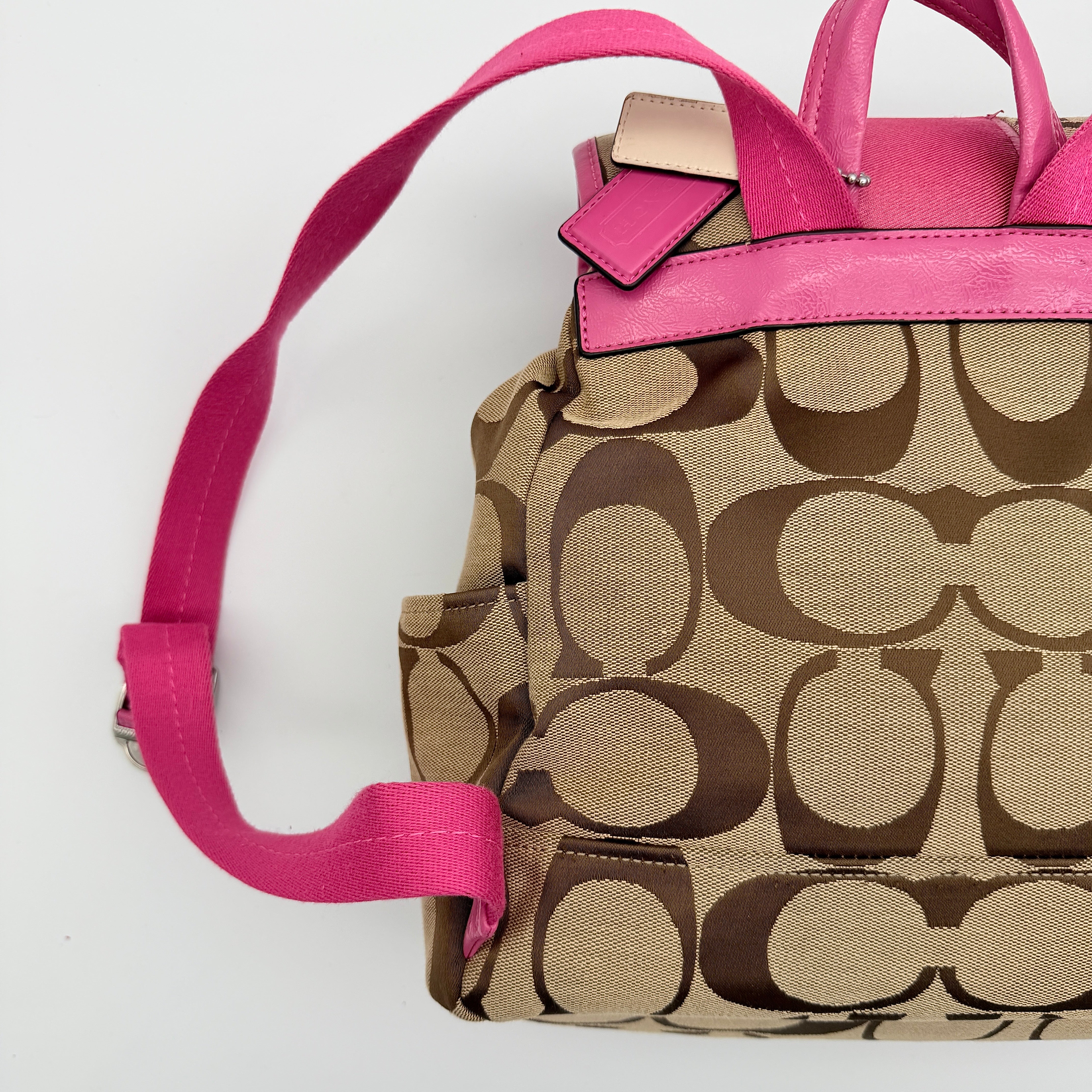 Coach Signature Stripe Mini Backpack Beige/Pink