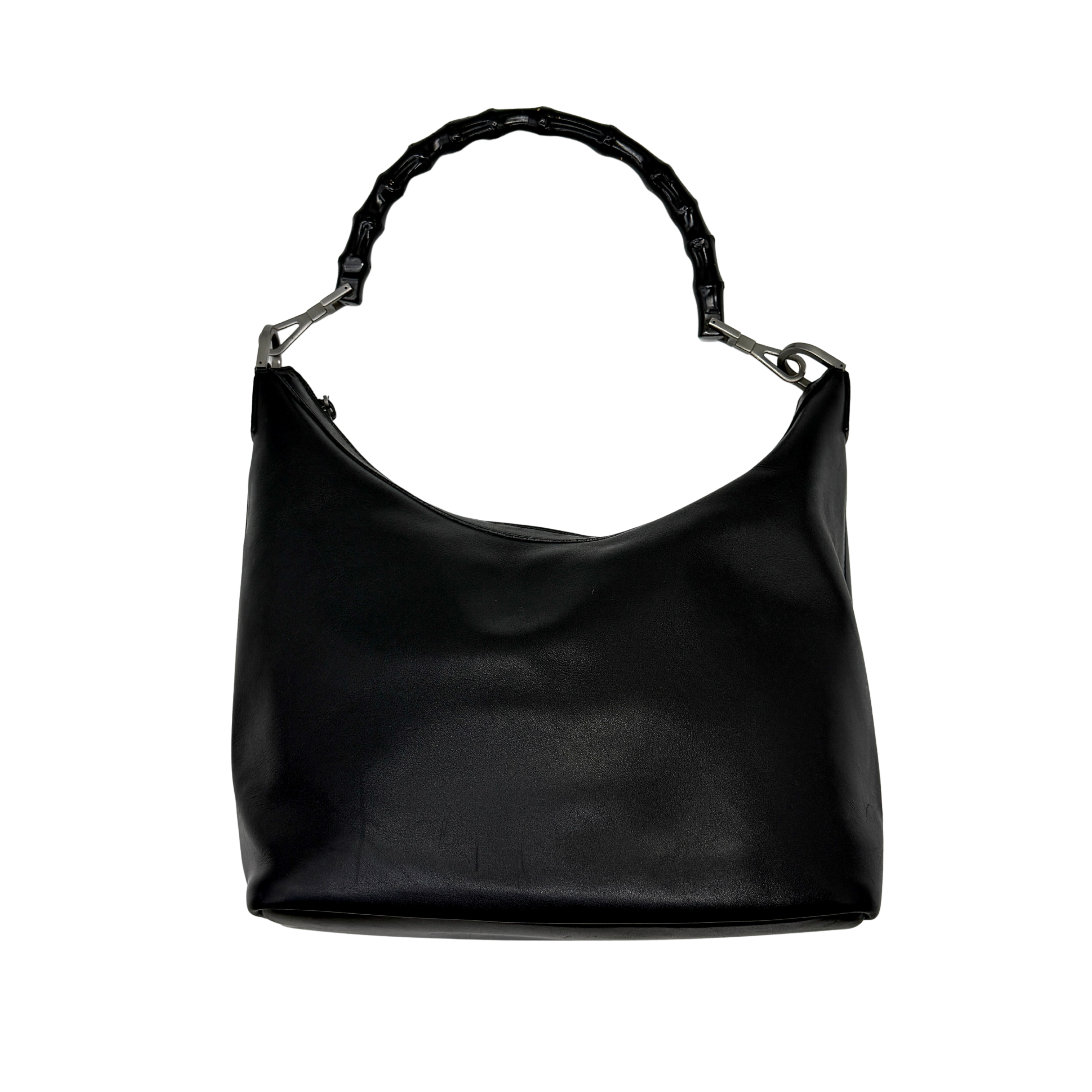 Gucci Hobo Leather Bamboo Shoulder Bag Black