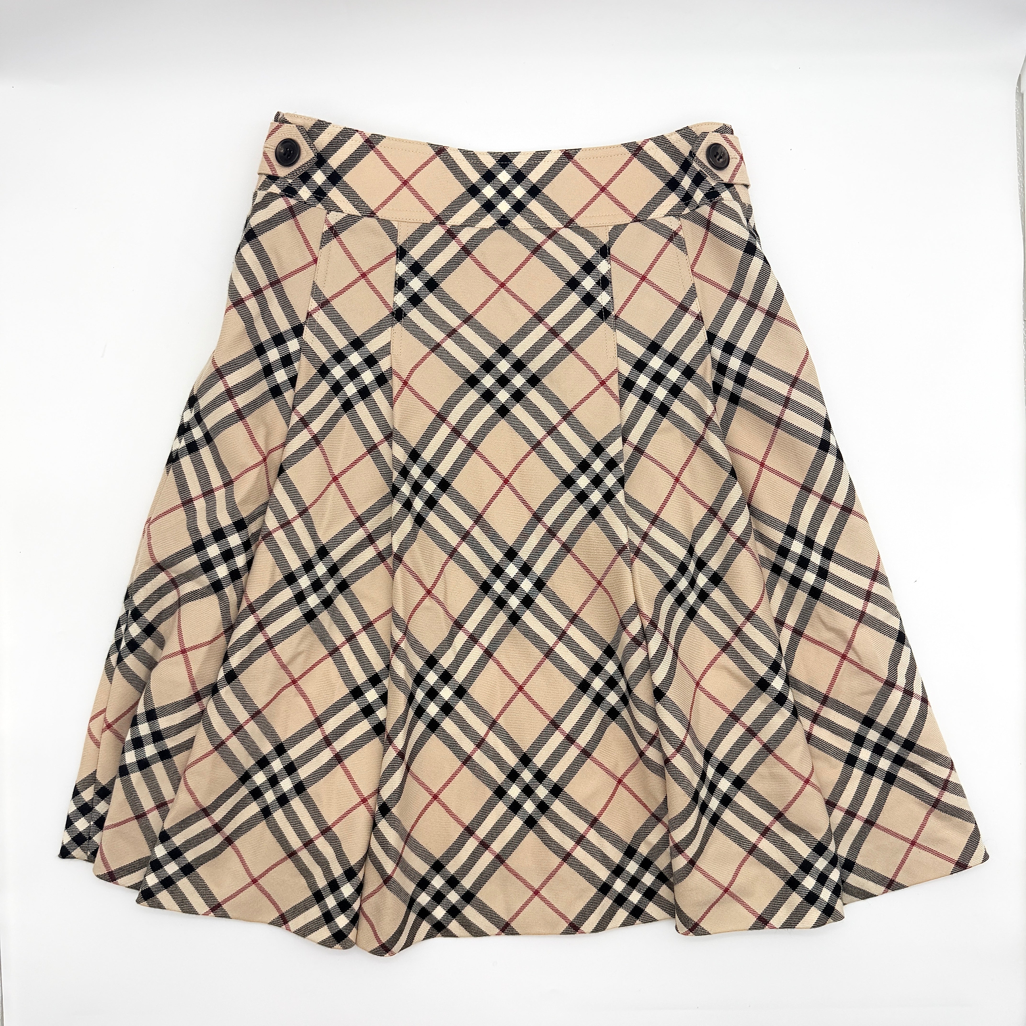 (38) Burberry London Nova Check Flare Skirt Beige