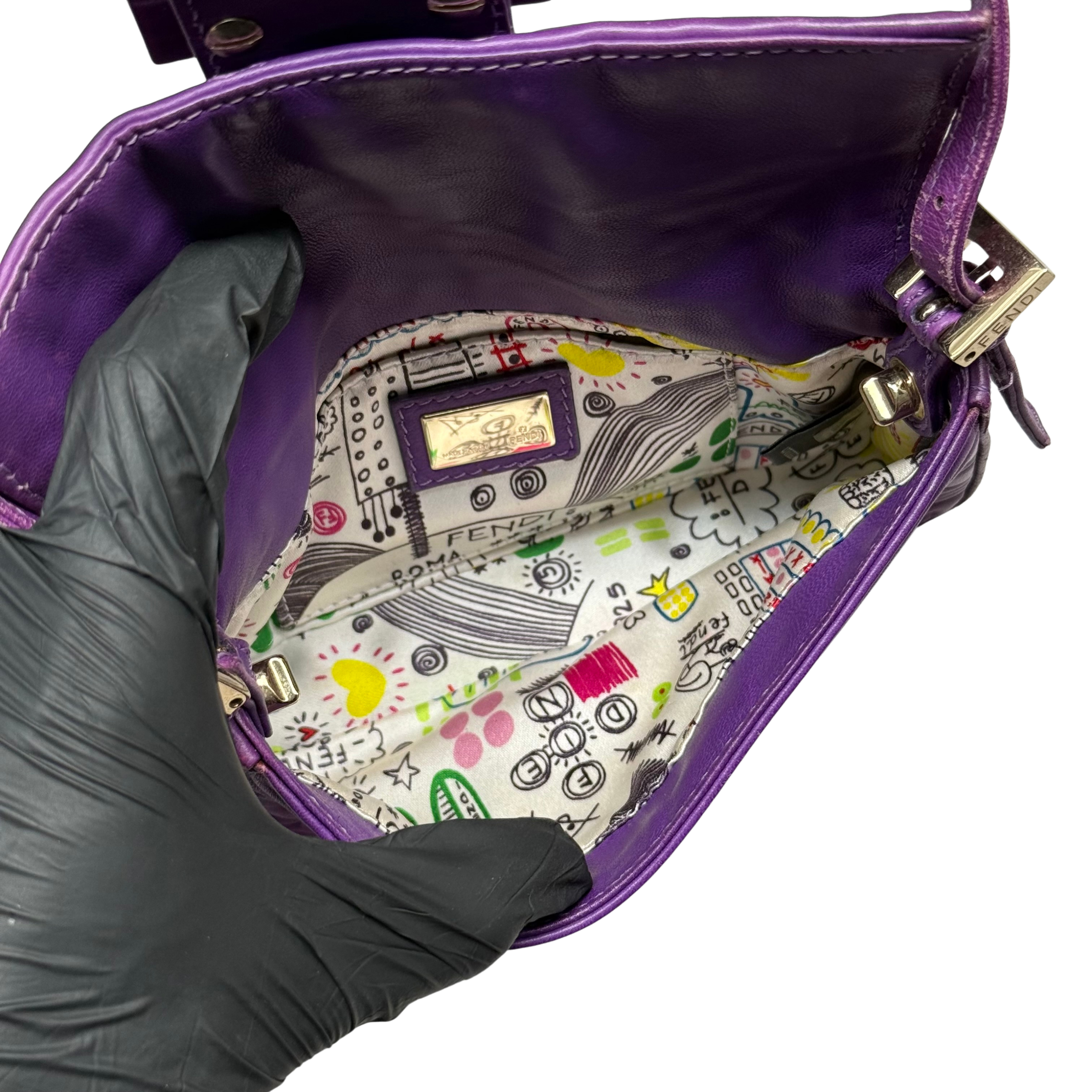 Fendi Baguette Embossed Leather Purple Shoulder Bag