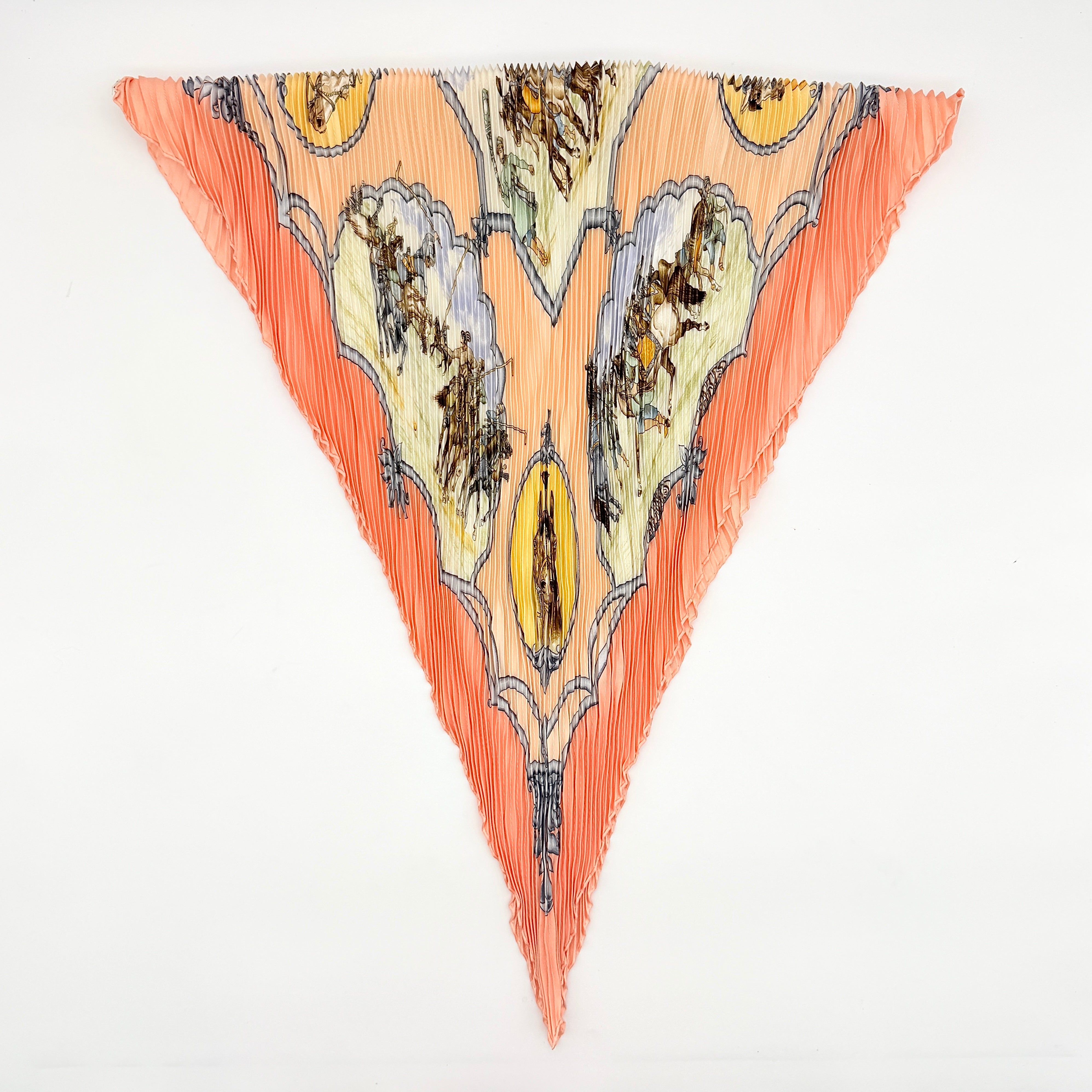 Hermès Les Chevaux Des Moghols Pleated Silk Scarf Pink