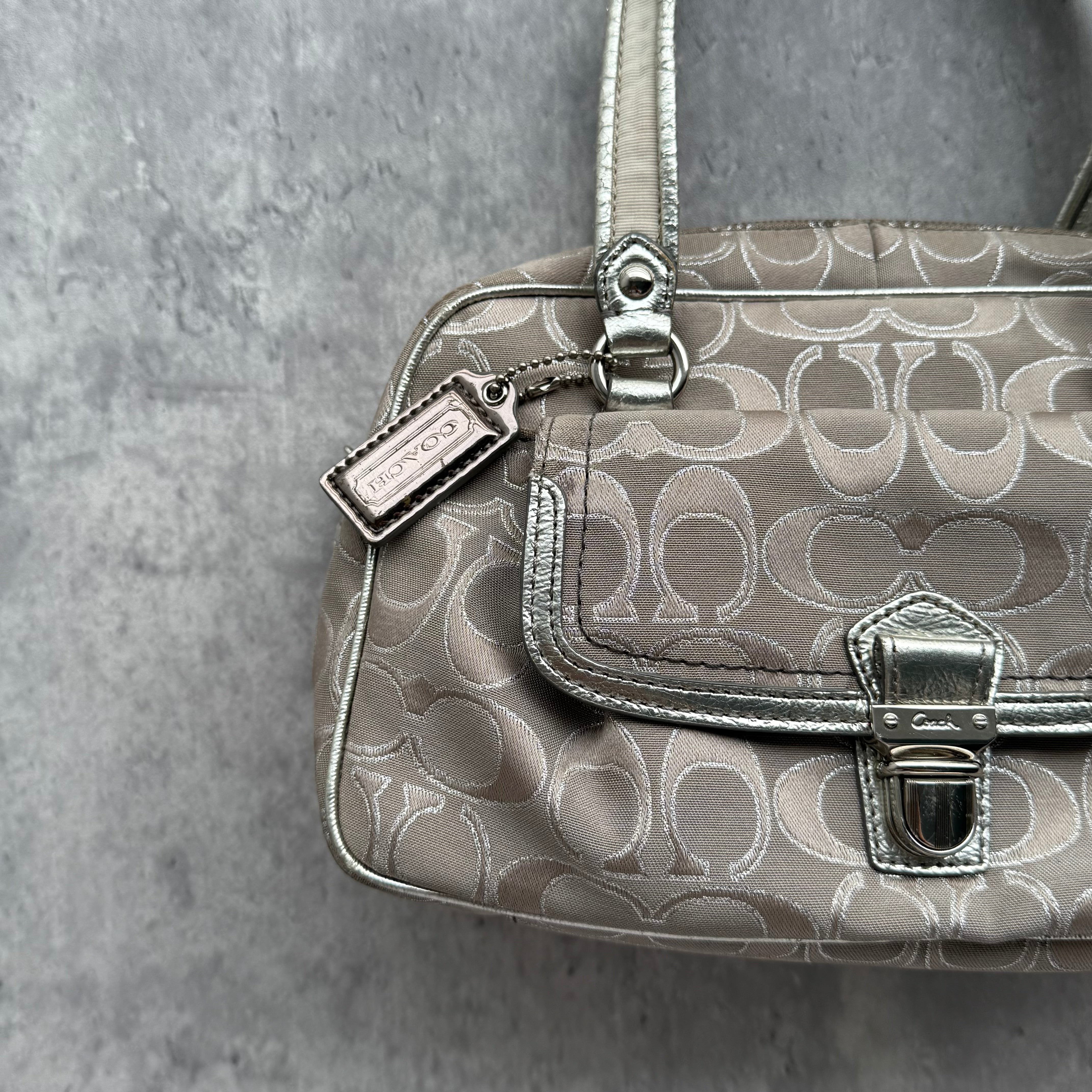 Coach Signature Poppy Metallic Shoulder Bag Silver/Grey