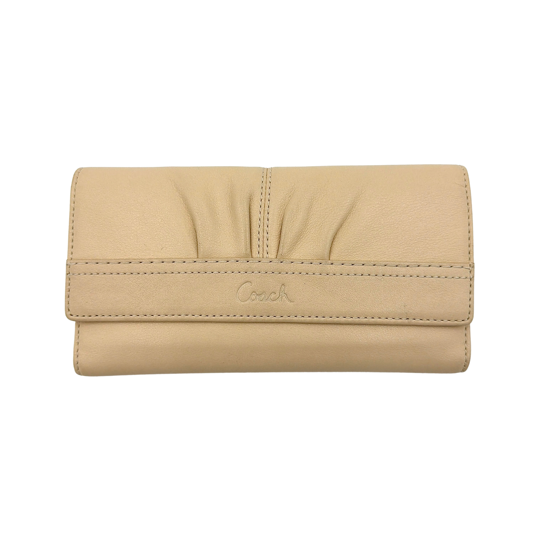 Coach Soho Pleated Trifold Long Wallet Cream
