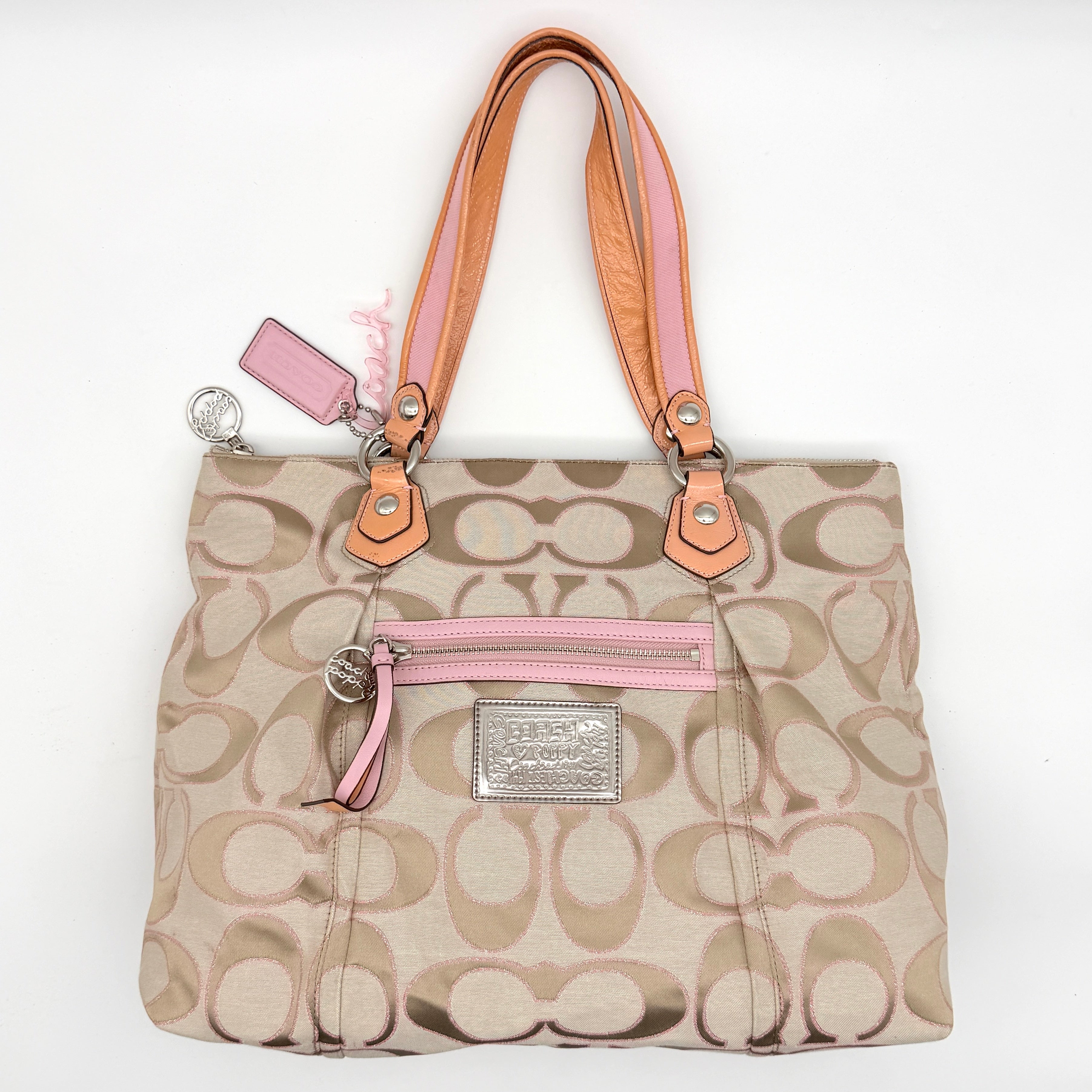 Coach Signature Poppy Shoulder Bag Beige/Pink