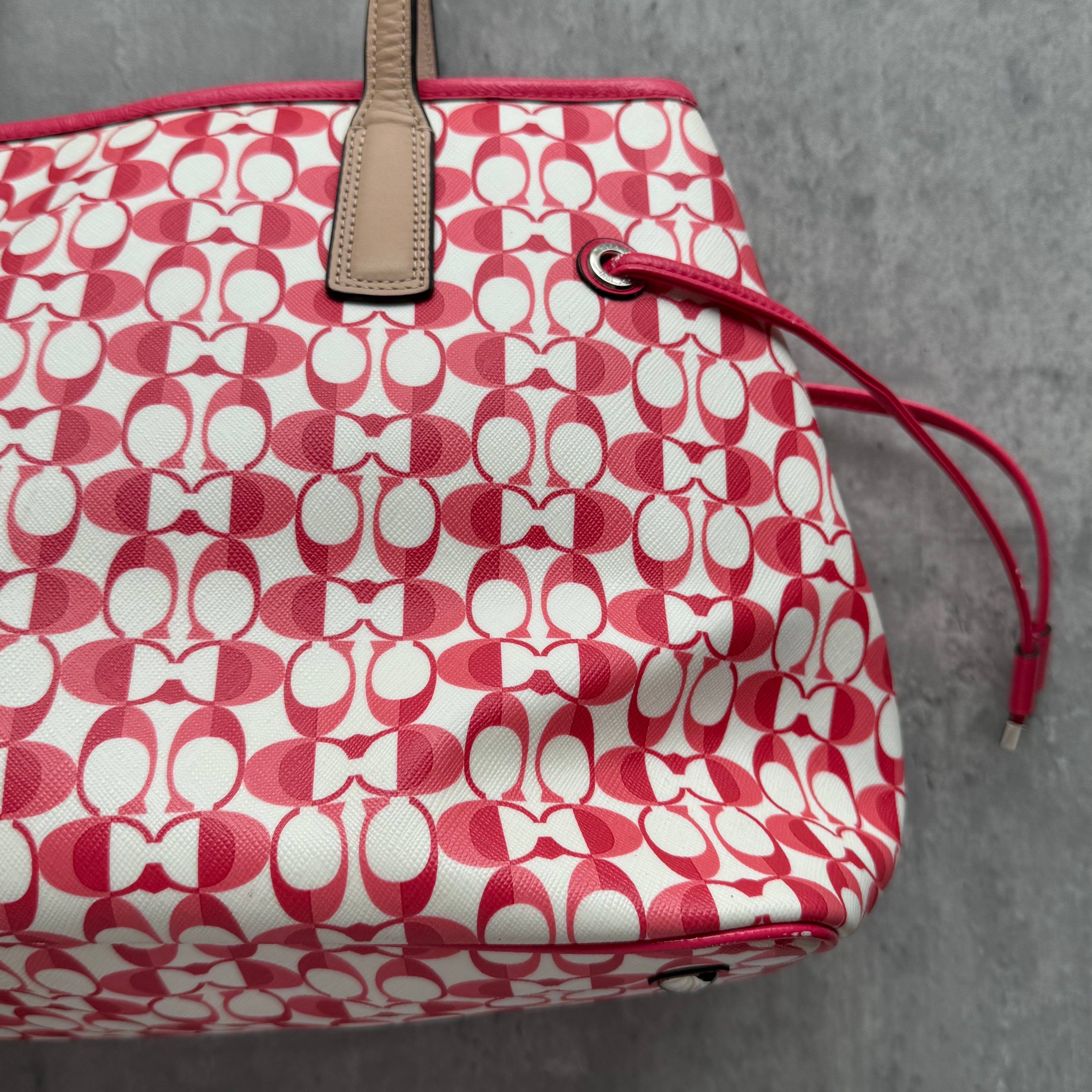 Coach Signature Stripe Carryall Tote Bag Pink/White