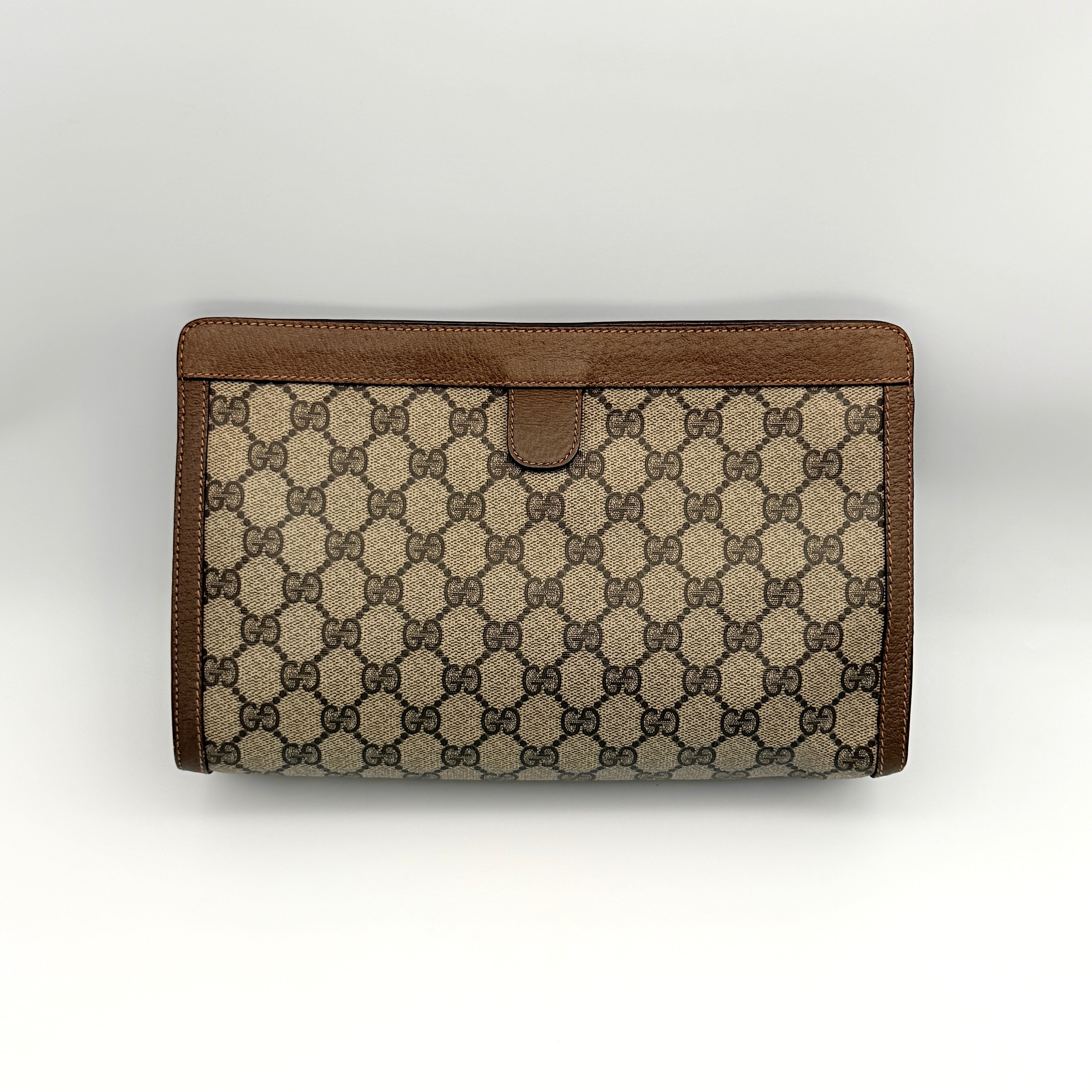 Gucci GG Supreme Web Sherry Line Clutch Bag Beige/Brown