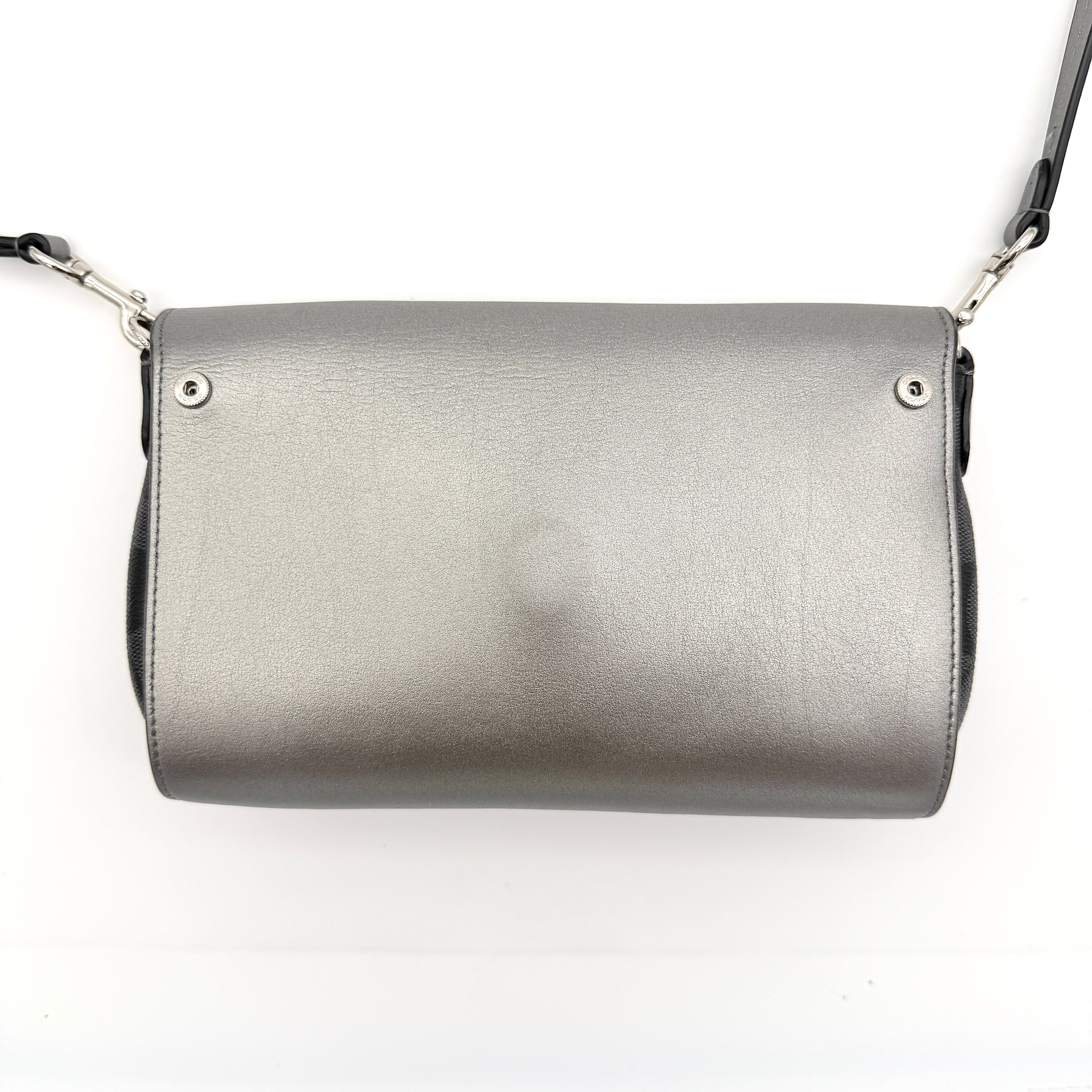Coach Signature Reversible Flap Crossbody Bag Black/Silver