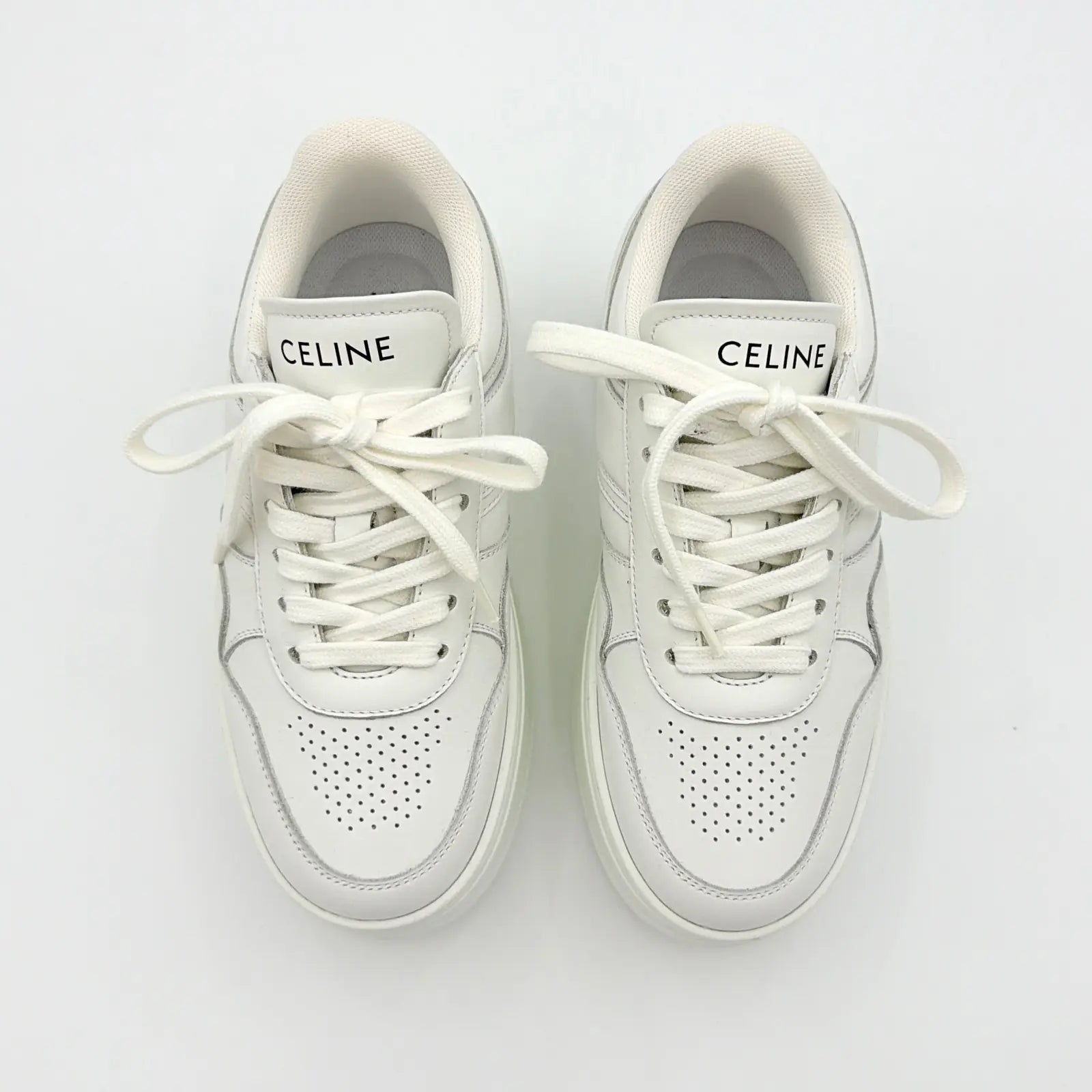 (EU34) Celine Leather Block Platform Sneakers White