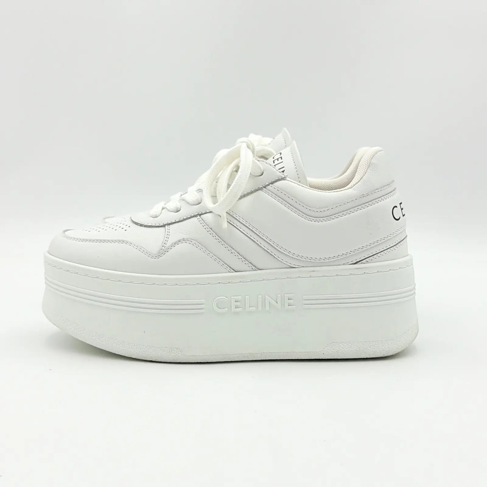 (EU34) Celine Leather Block Platform Sneakers White