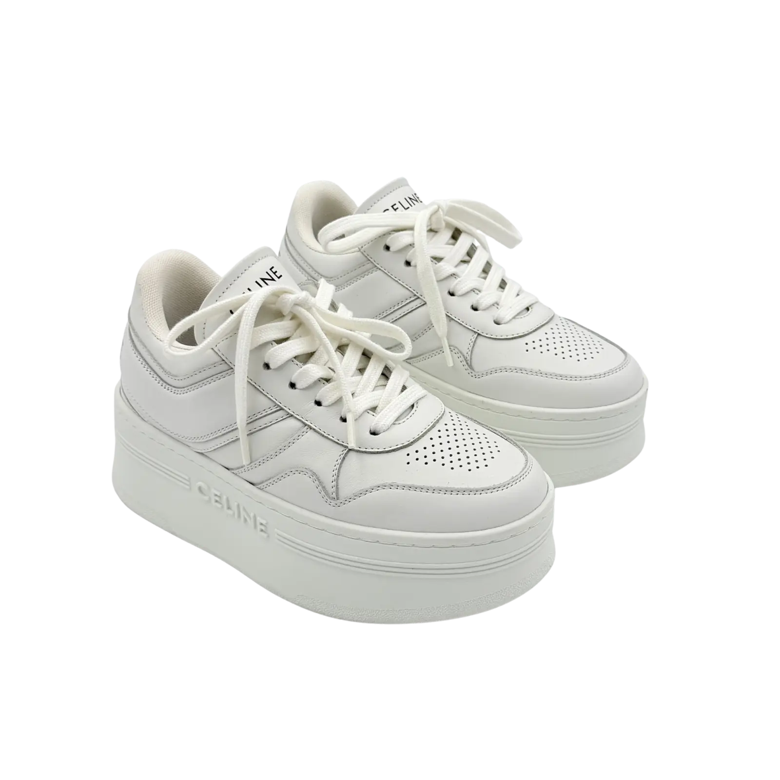 (EU34) Celine Leather Block Platform Sneakers White