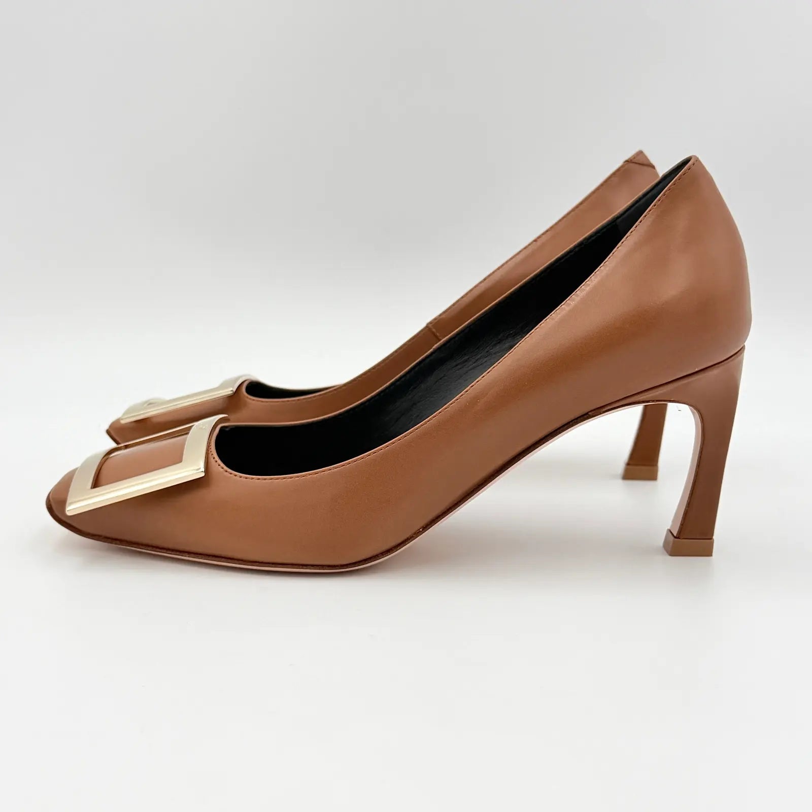 (EU34) Roger Vivier Belle Vivier Trompette Leather Pumps Brown
