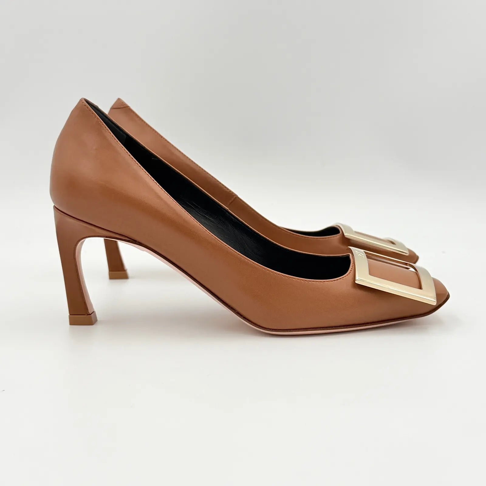 (EU34) Roger Vivier Belle Vivier Trompette Leather Pumps Brown