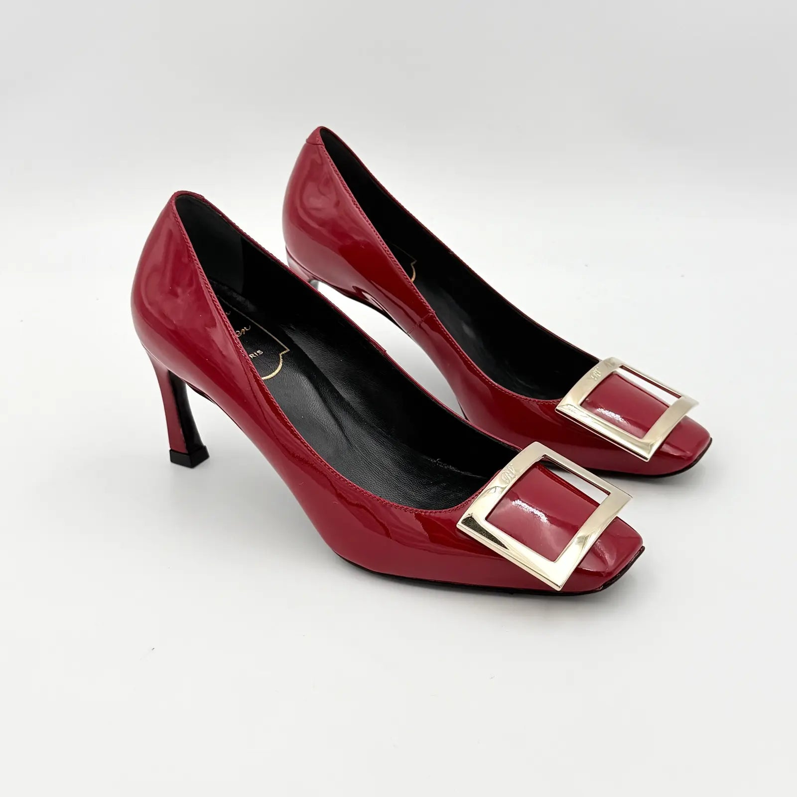 (EU34) Roger Vivier Belle Vivier Trompette Patent Pumps Red