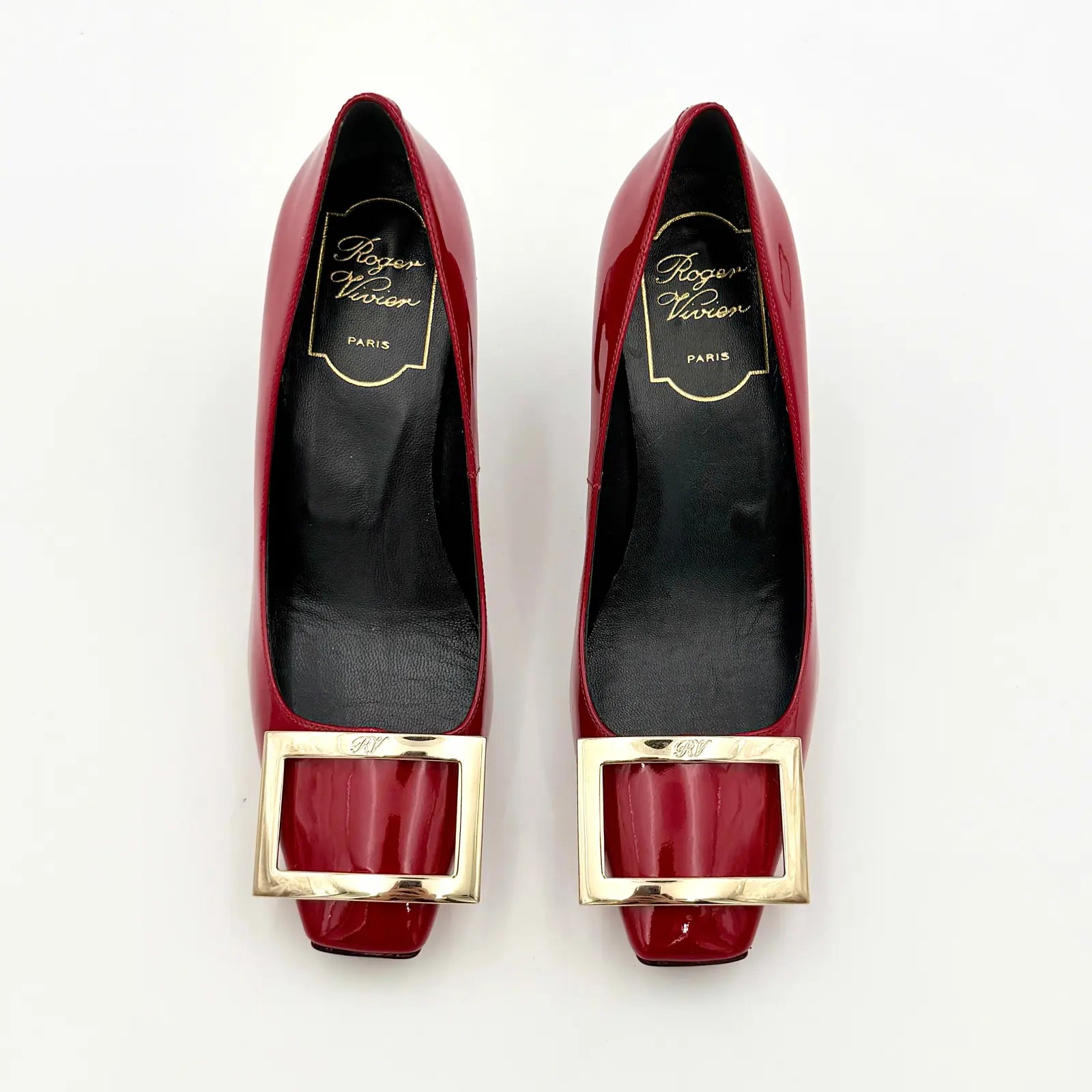 (EU34) Roger Vivier Belle Vivier Trompette Patent Pumps Red