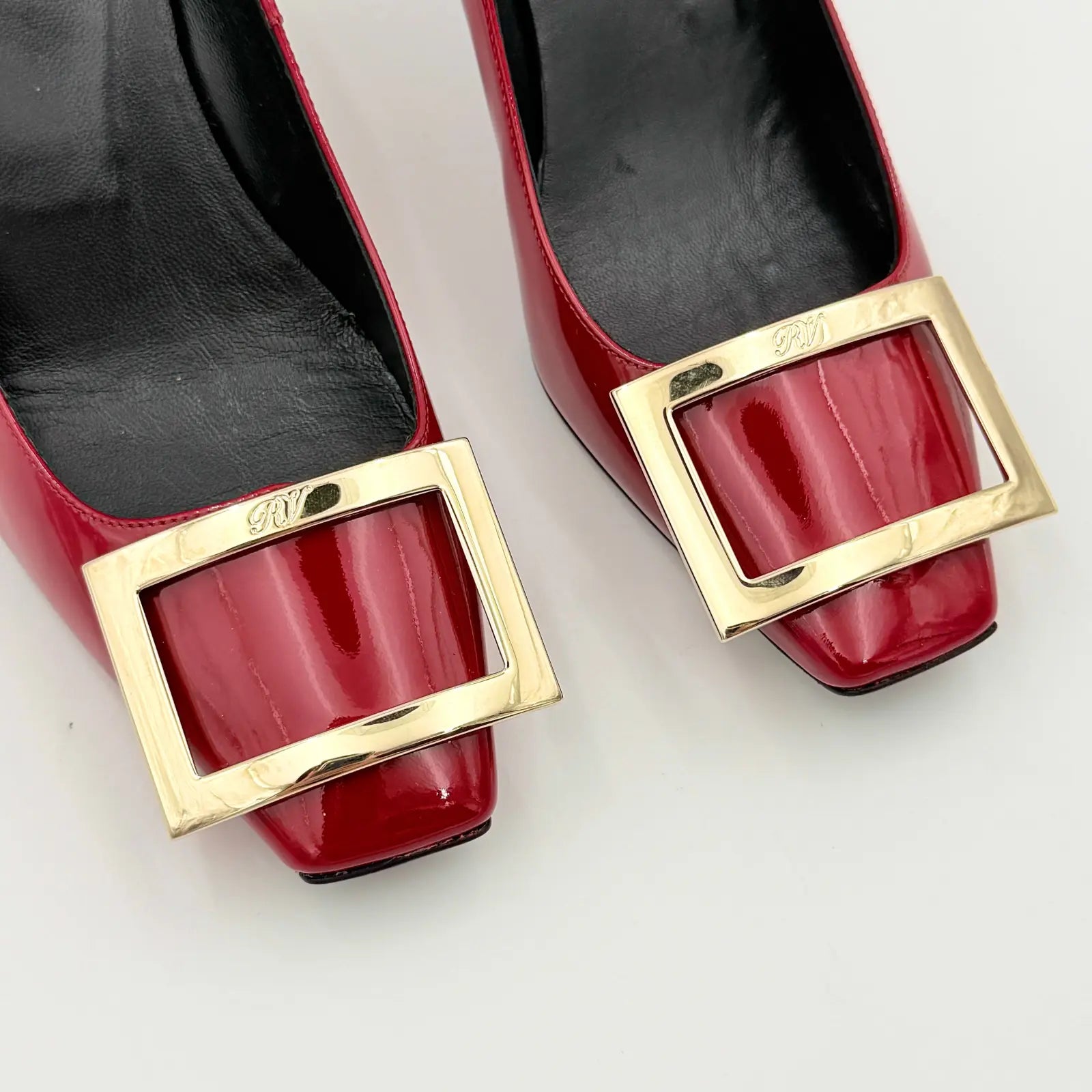 (EU34) Roger Vivier Belle Vivier Trompette Patent Pumps Red