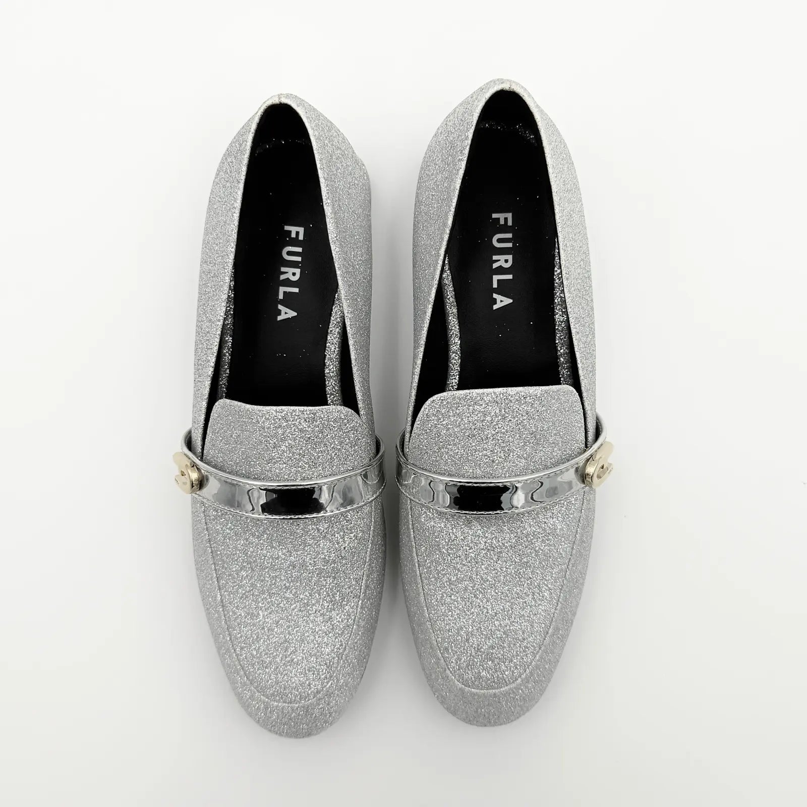 (EU36) Furla 1927 T.20 Argento Microglitter Loafers Silver