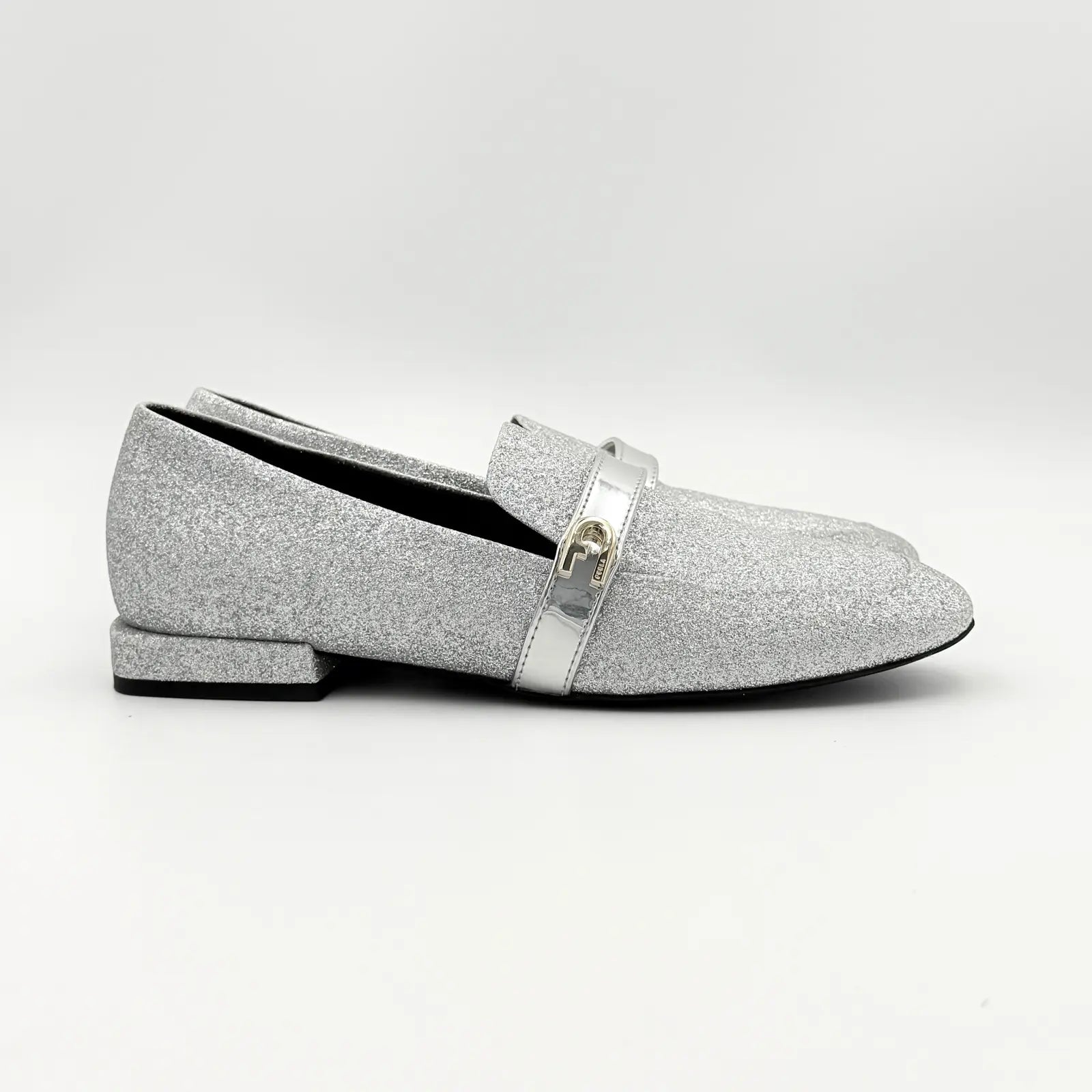 (EU36) Furla 1927 T.20 Argento Microglitter Loafers Silver
