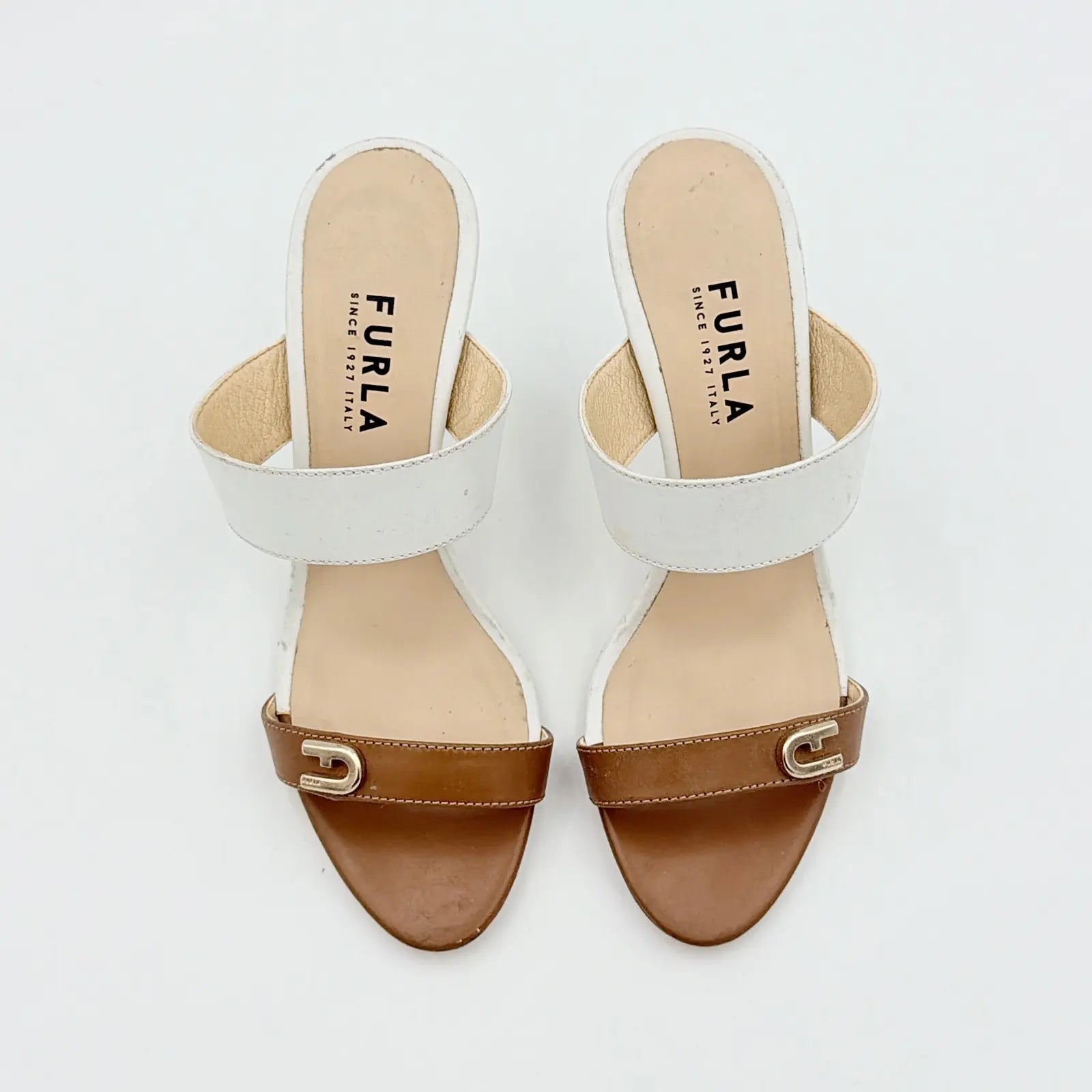 (EU36) Furla Colorblock Mule Sandles Brown/White