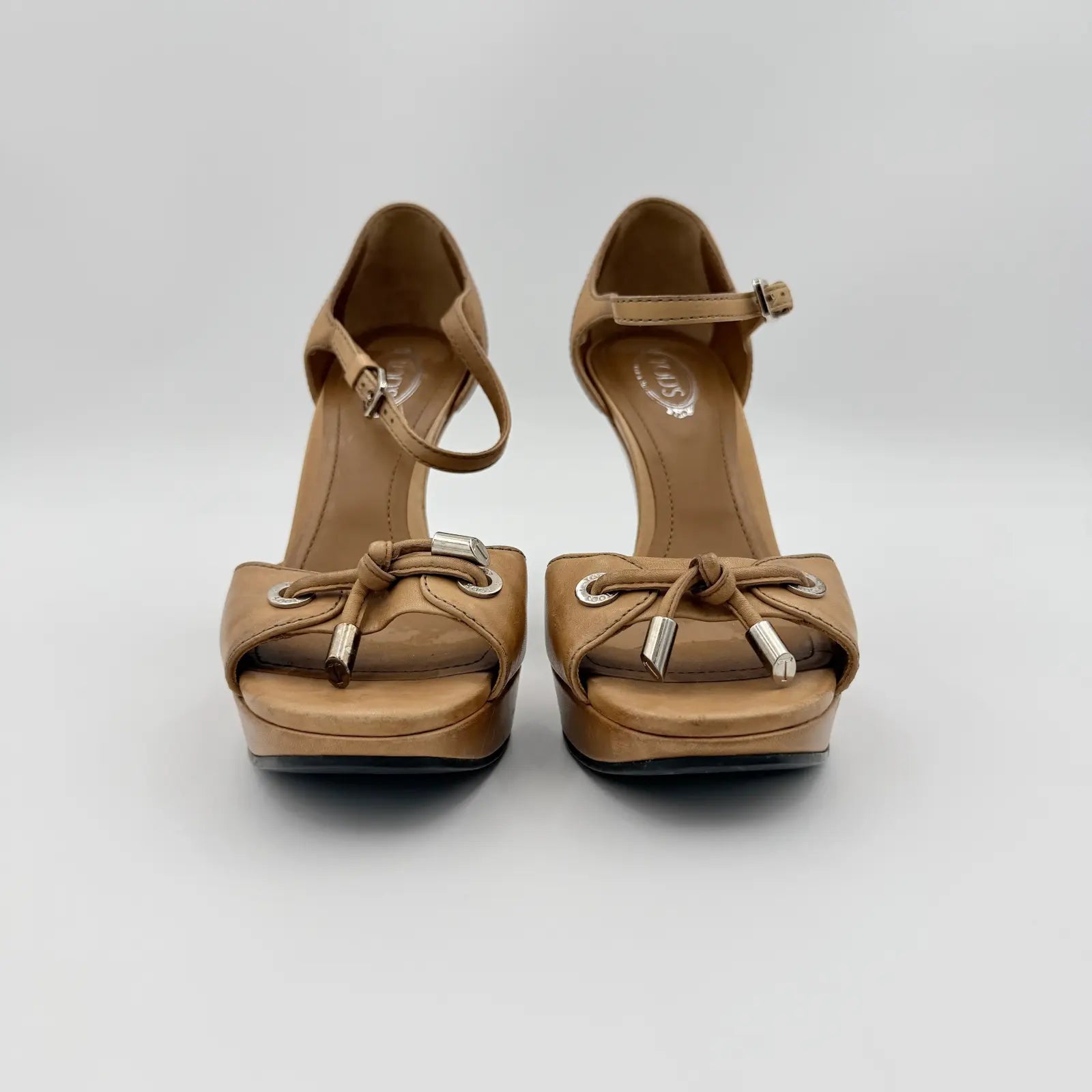 (EU36) Tod's Peep-Toe Platform Wedge Sandals Tan