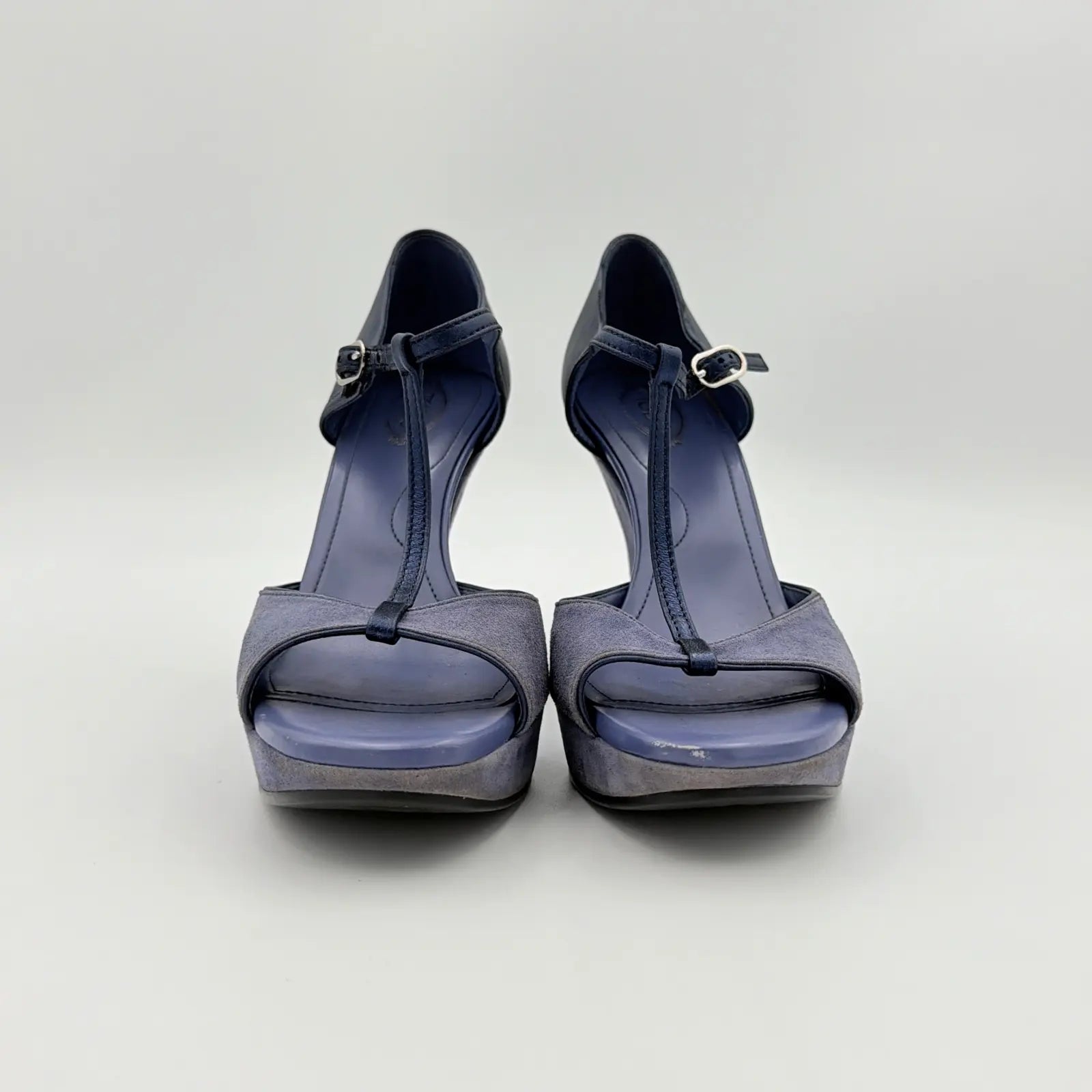 (EU36) Tod's Suede T-Strap Platform Wedge Sandals Blue