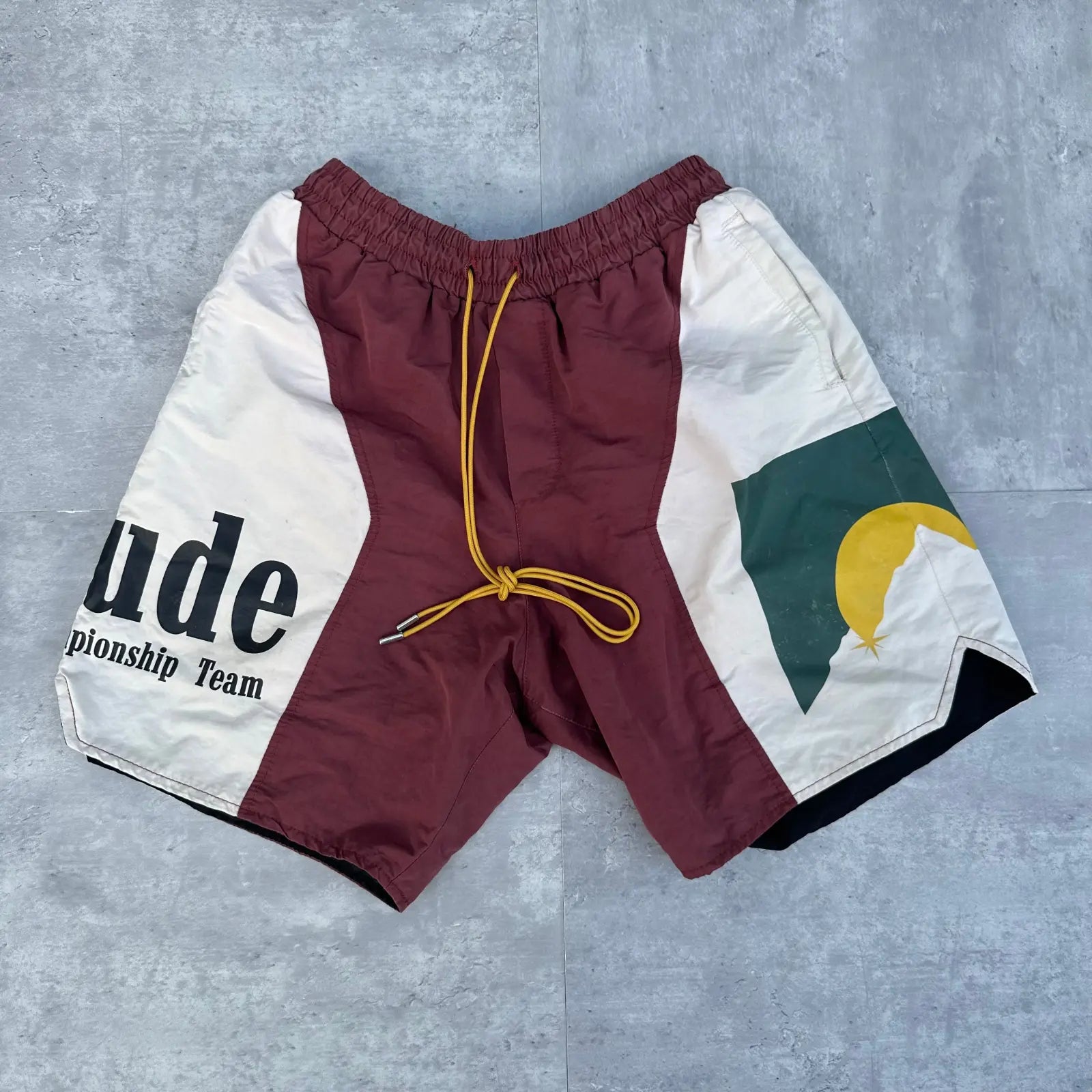 (M) Rhude Panel Logo Shorts Maroon/White/Multi (FW22)