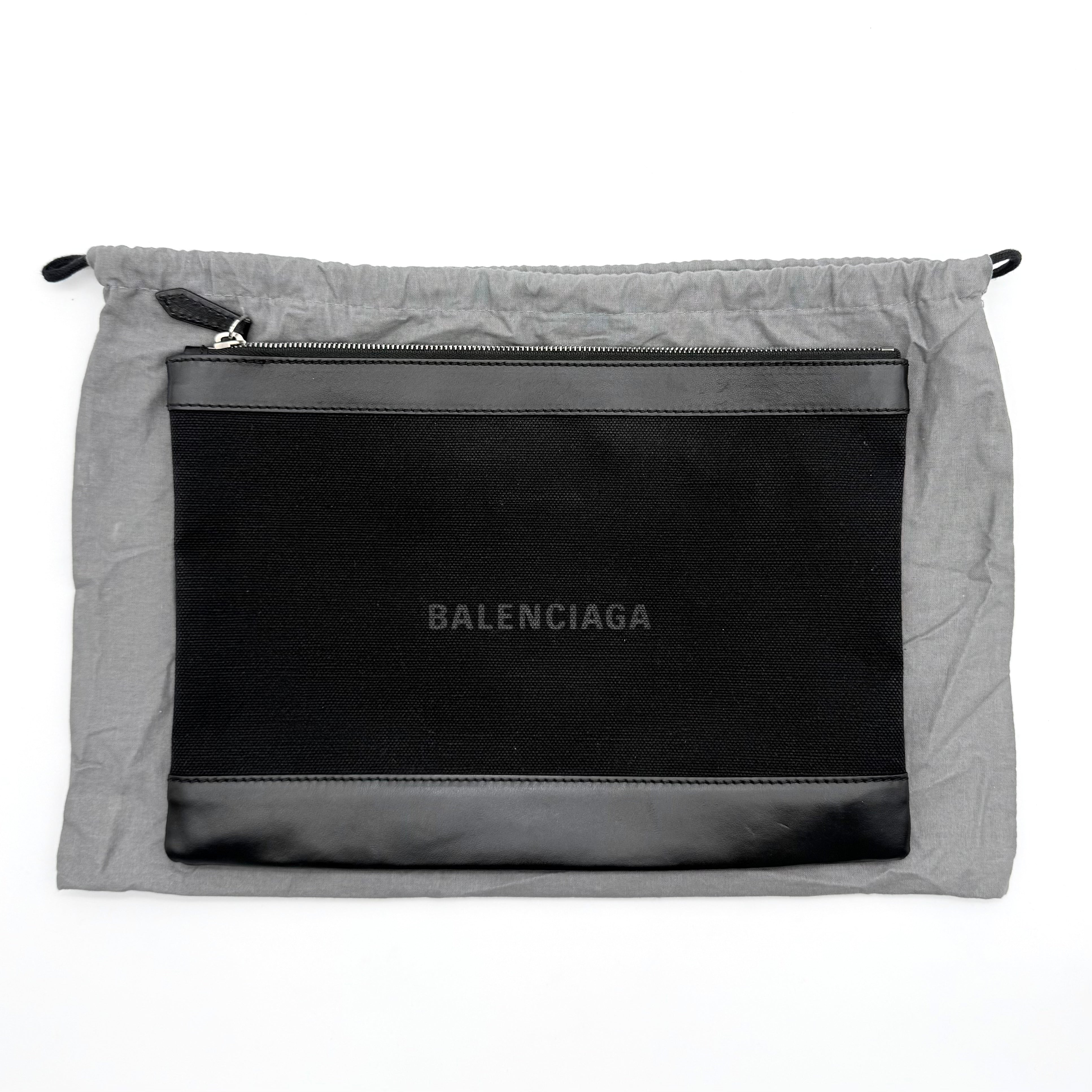 Balenciaga Canvas Navy Clip Clutch Bag Black