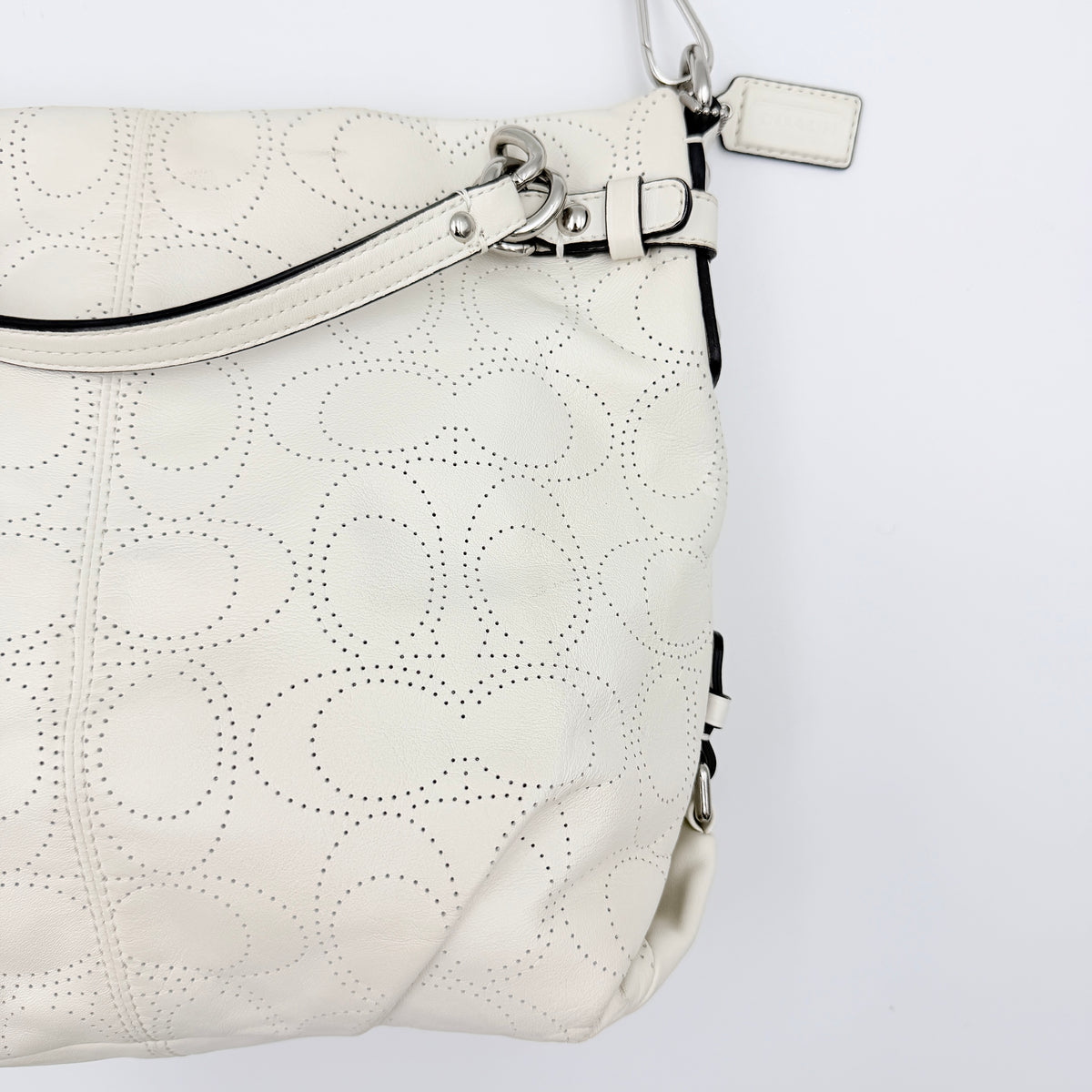 Coach Signature Perforated Brooke Hobo Shoulder Bag Ivory