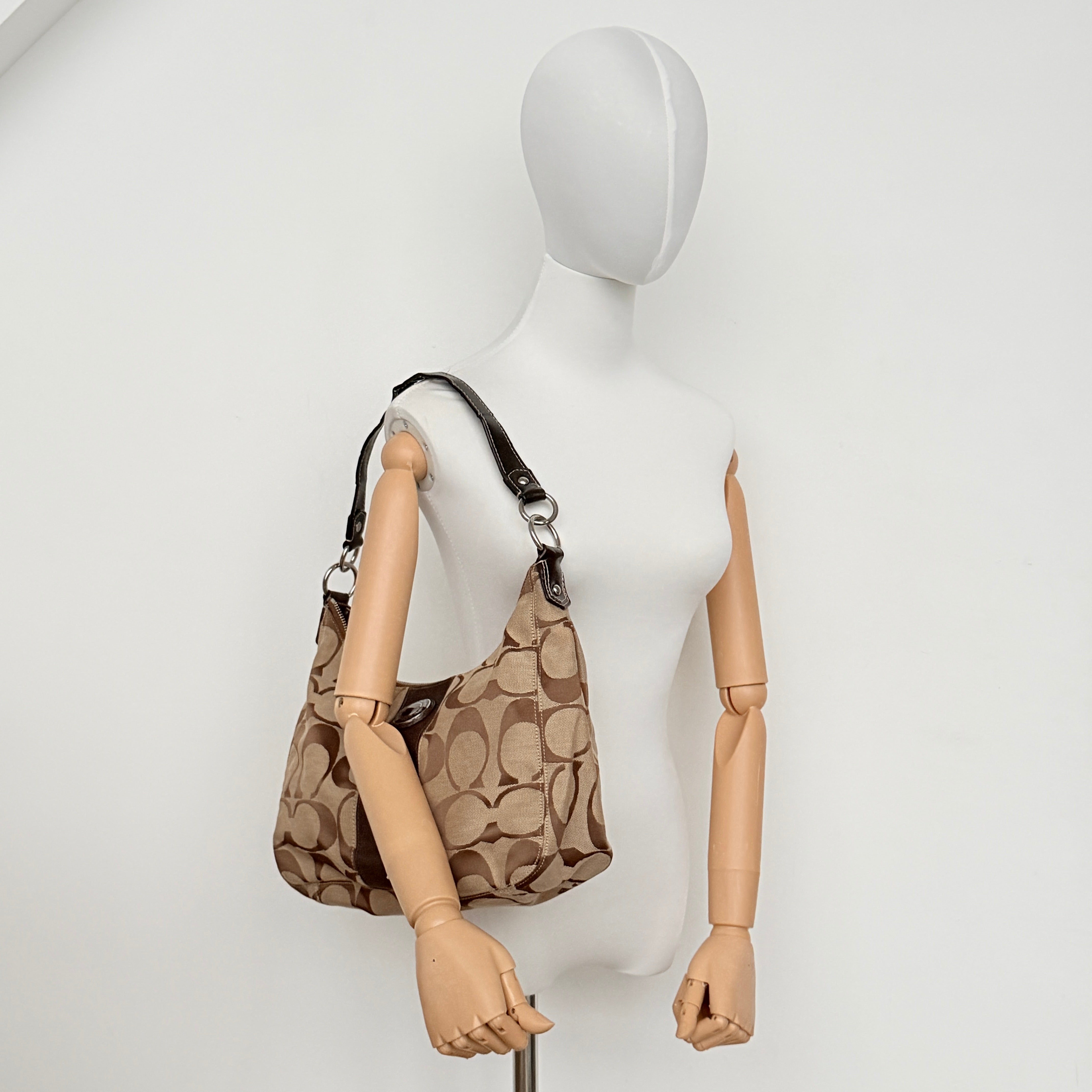 Coach Signature Stripe Shoulder Bag Brown/Beige