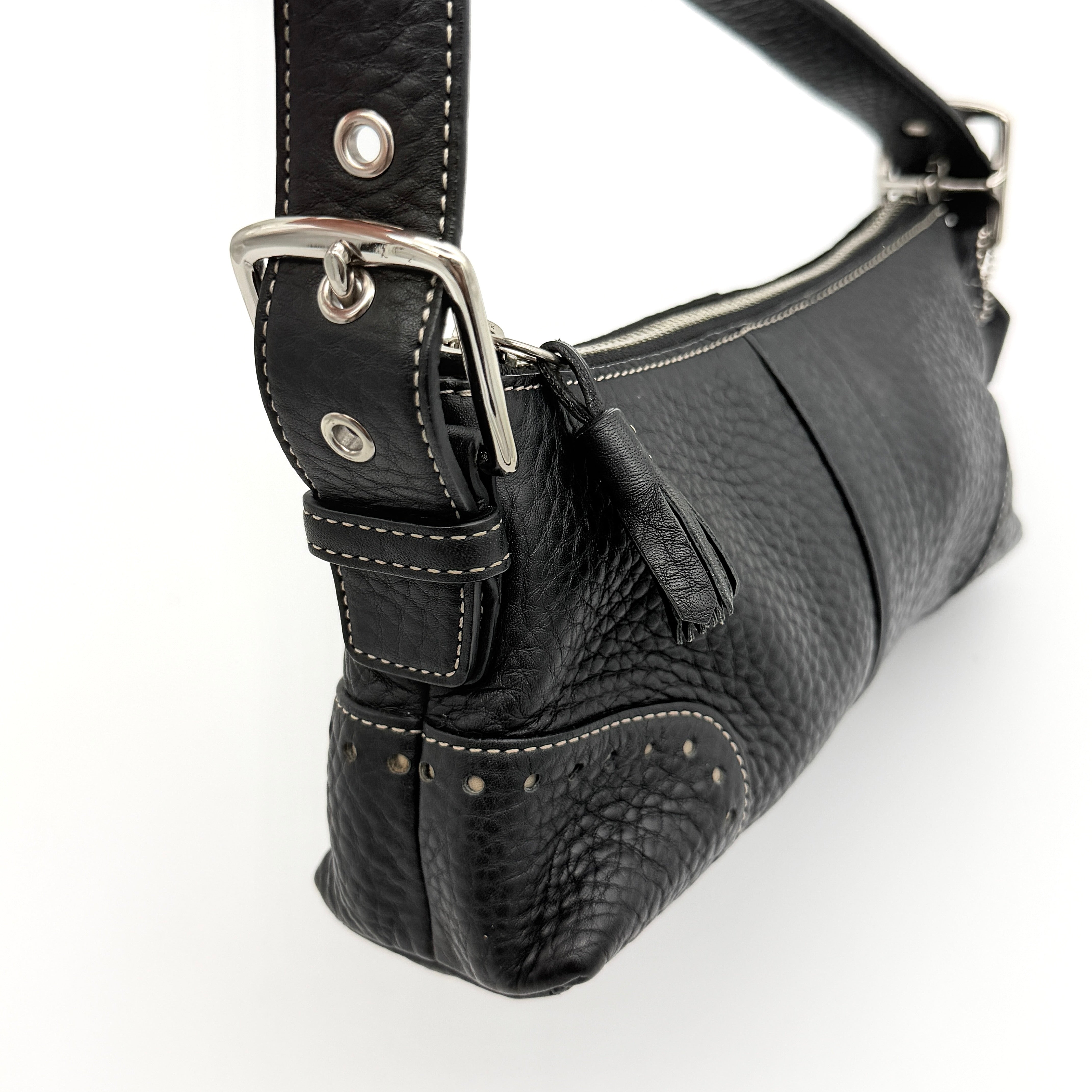 Coach Y2K Hampton Demi Pebbled Baguette Shoulder Bag Black
