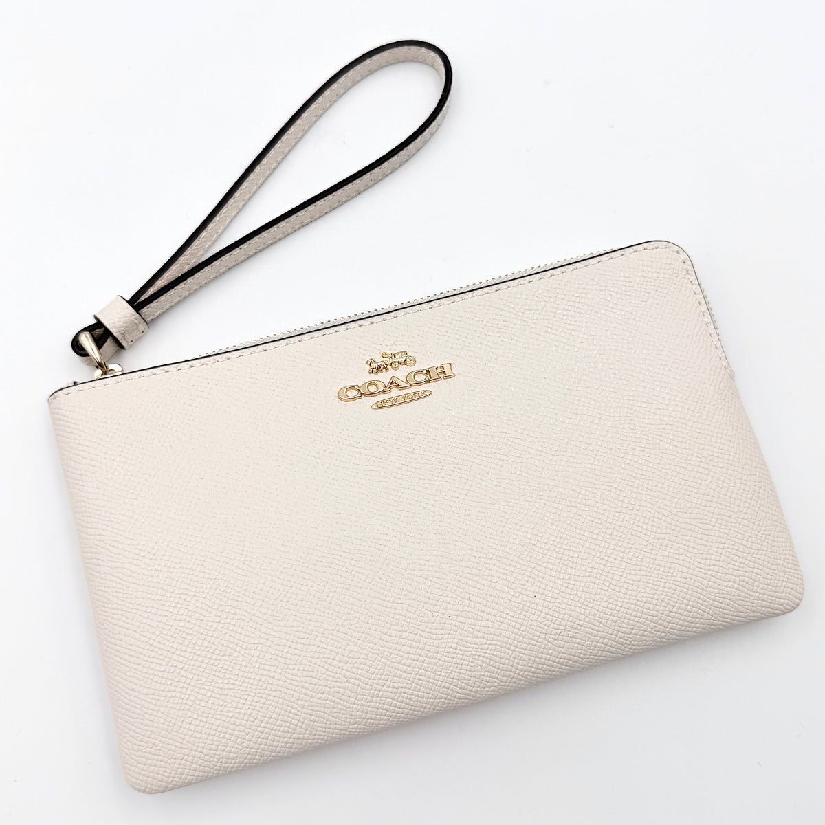 Coach Leather Corner Zip Wristlet Chalk White