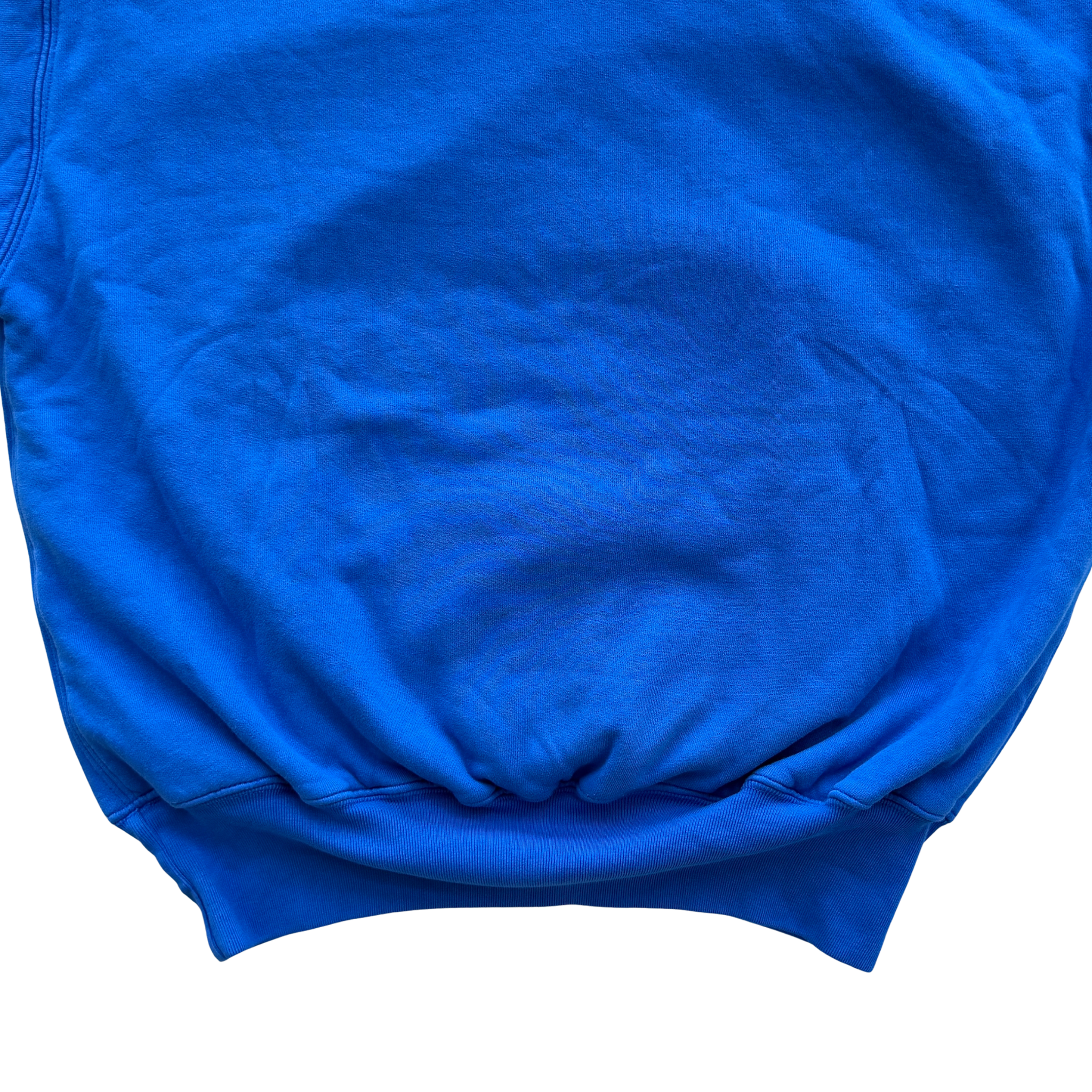 Yeezy x Gap hoodie in vivid blue with a relaxed fit and front pocket, presented by Elevated Studios.