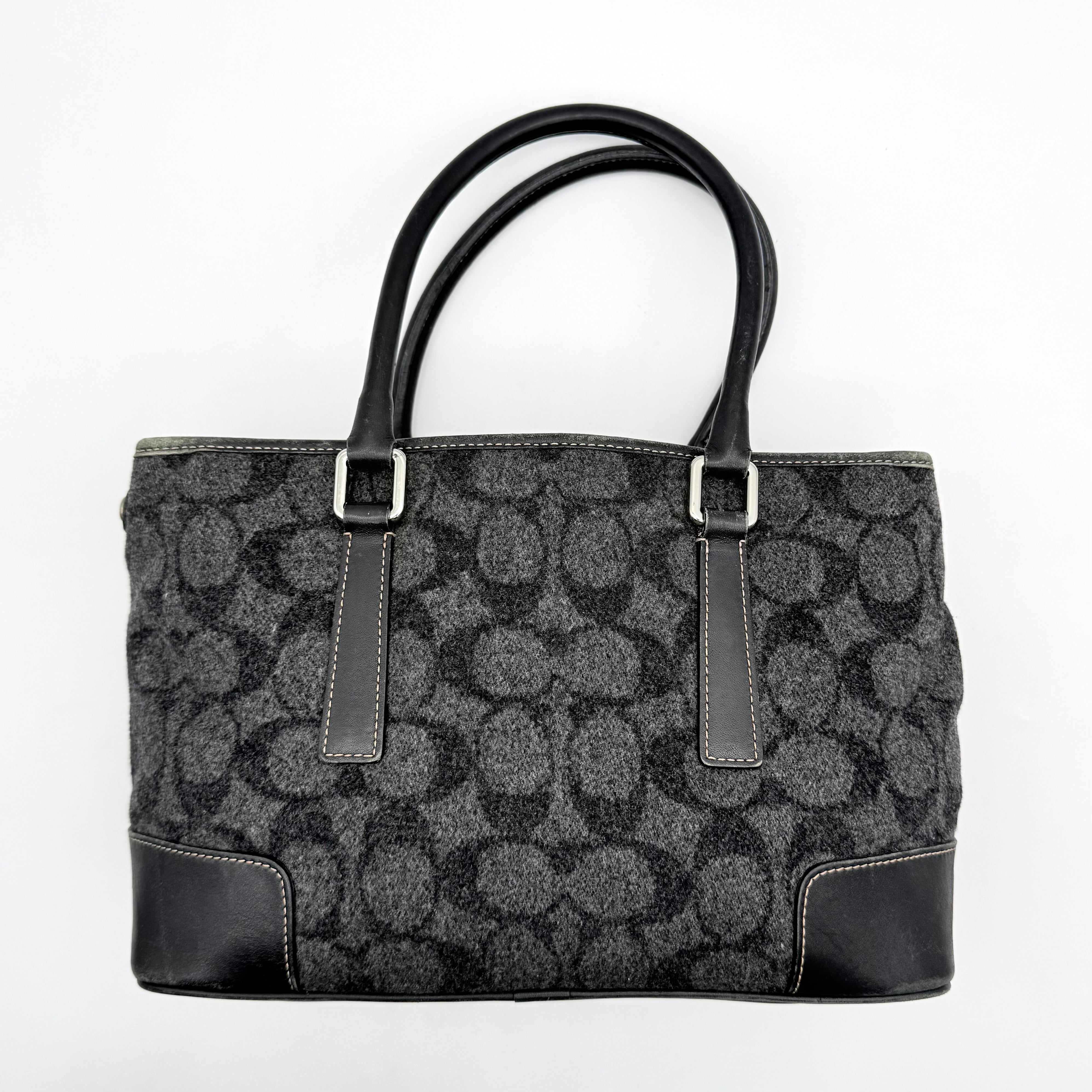 Coach Signature Canvas Wool Handbag Grey/Black