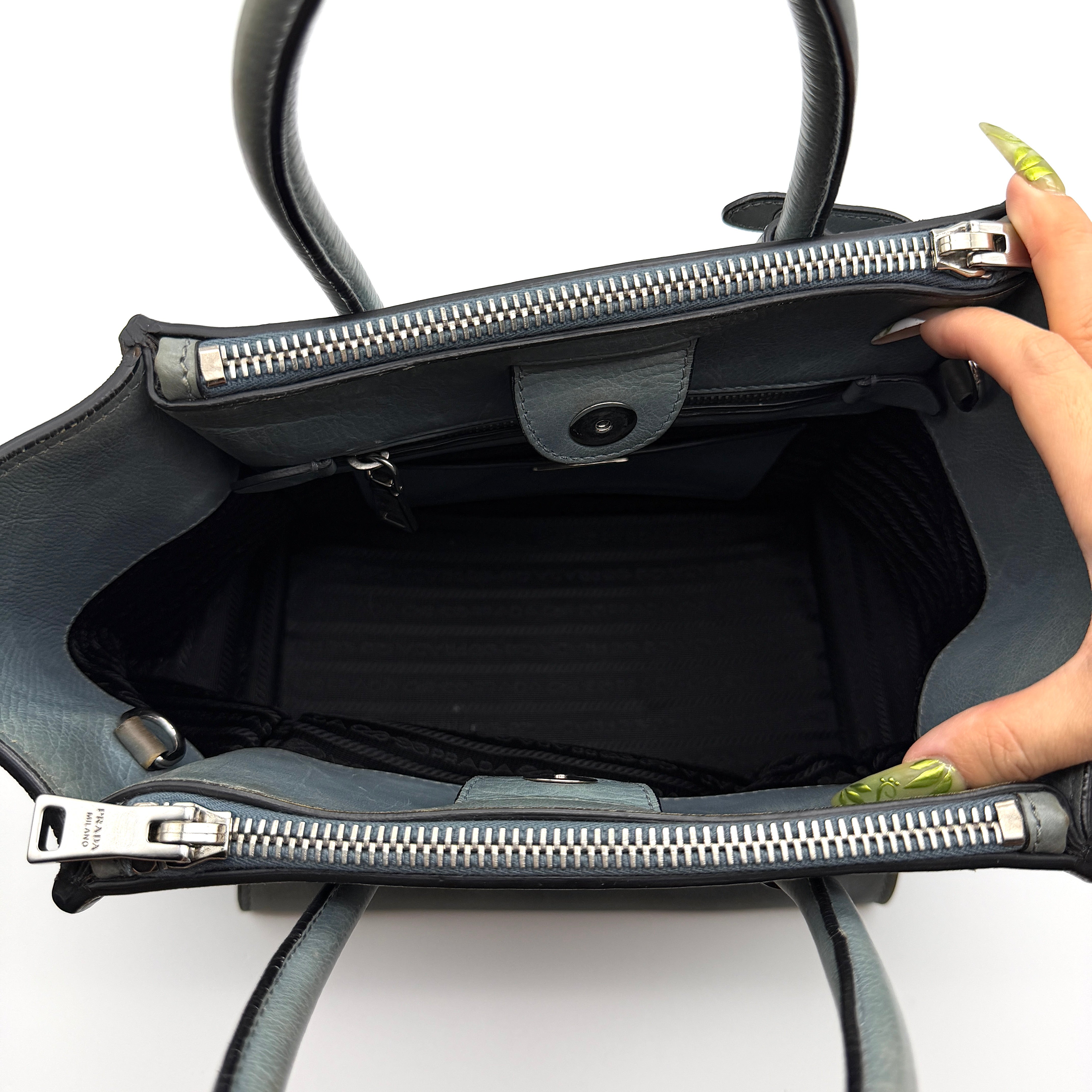 Prada 2Way Glace Twin Pocket Handbag Grey