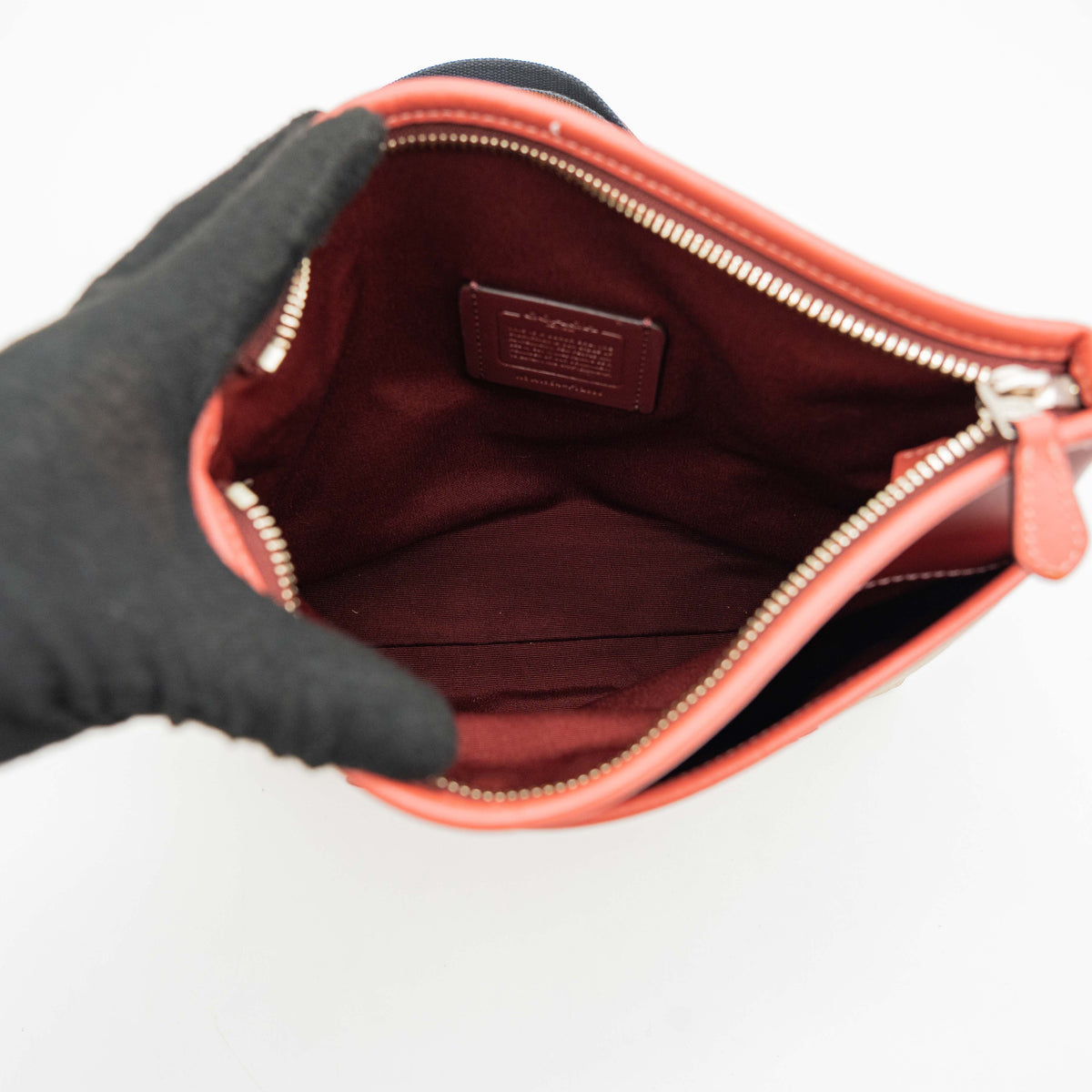 Coach Signature Script File Crossbody Bag Beige/Burgundy