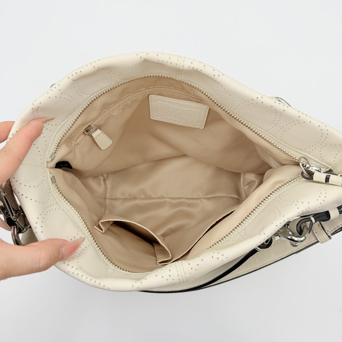 Coach Signature Perforated Brooke Hobo Shoulder Bag Ivory