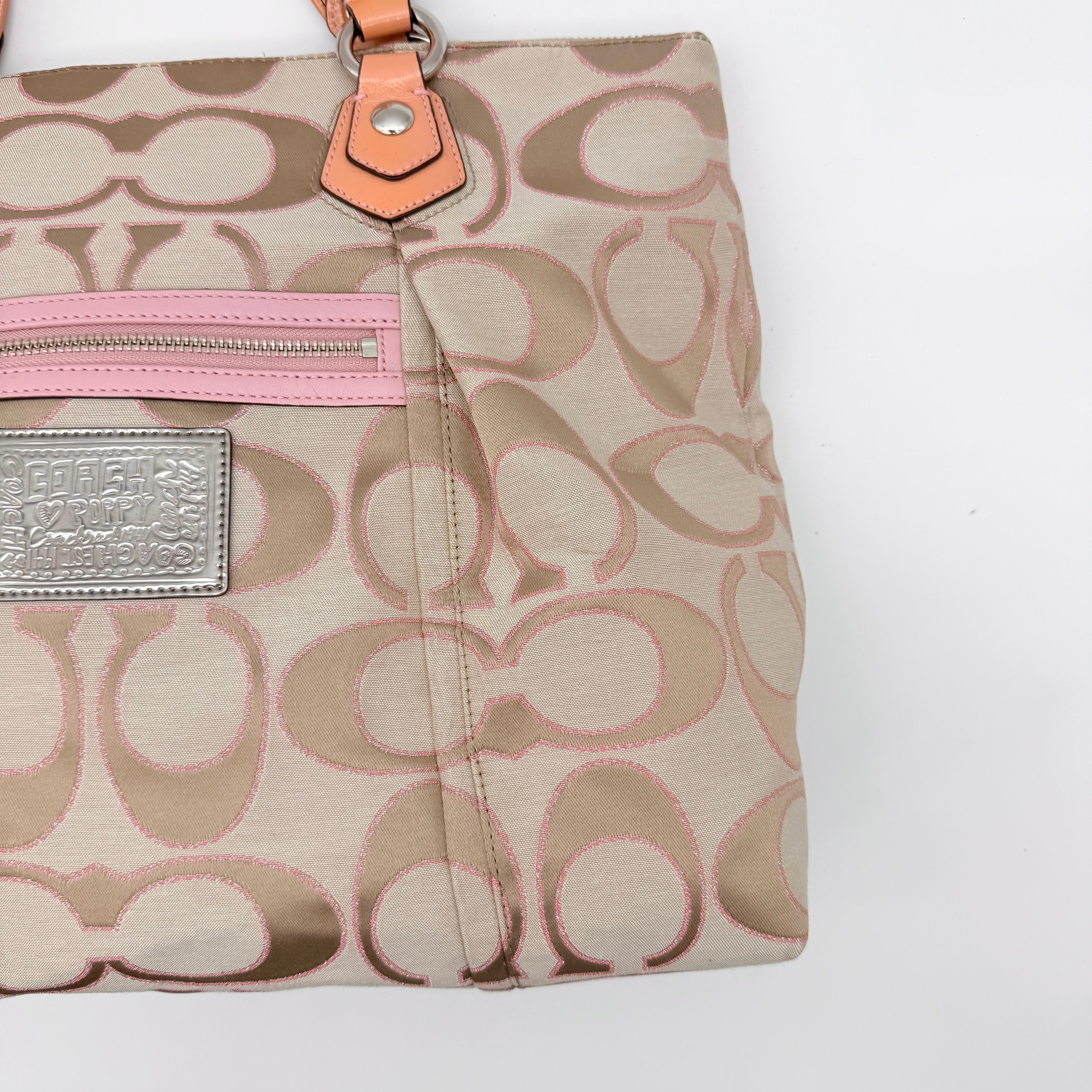 Coach Signature Poppy Shoulder Bag Beige/Pink