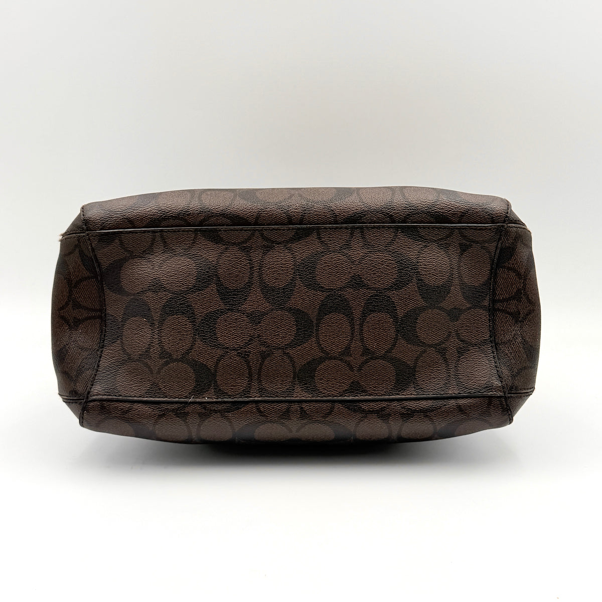 Coach 2Way Signature Margot Carryall Satchel in brown with black leather handles and gold hardware, shown with detachable strap.