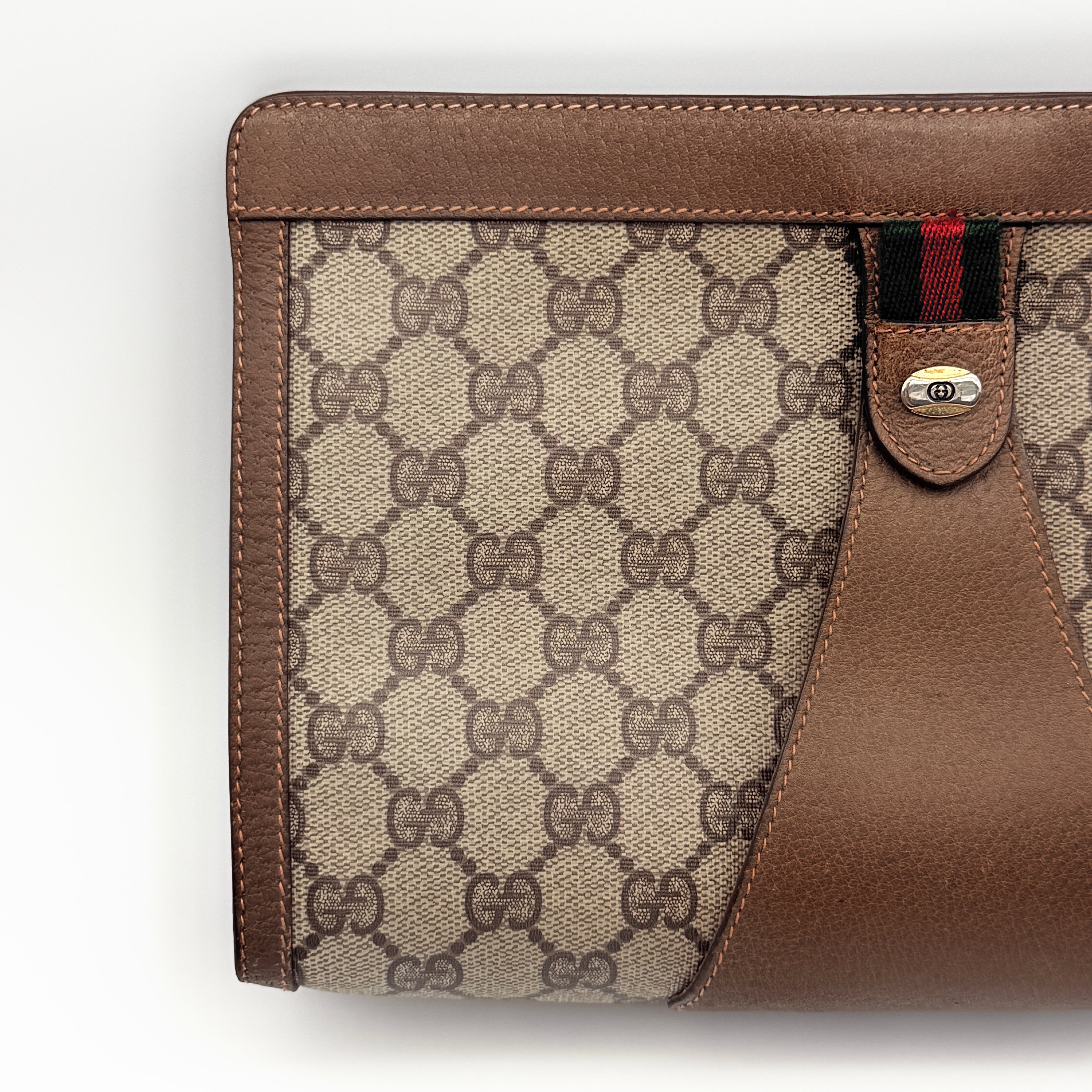 Gucci GG Supreme Web Sherry Line Clutch Bag Beige/Brown