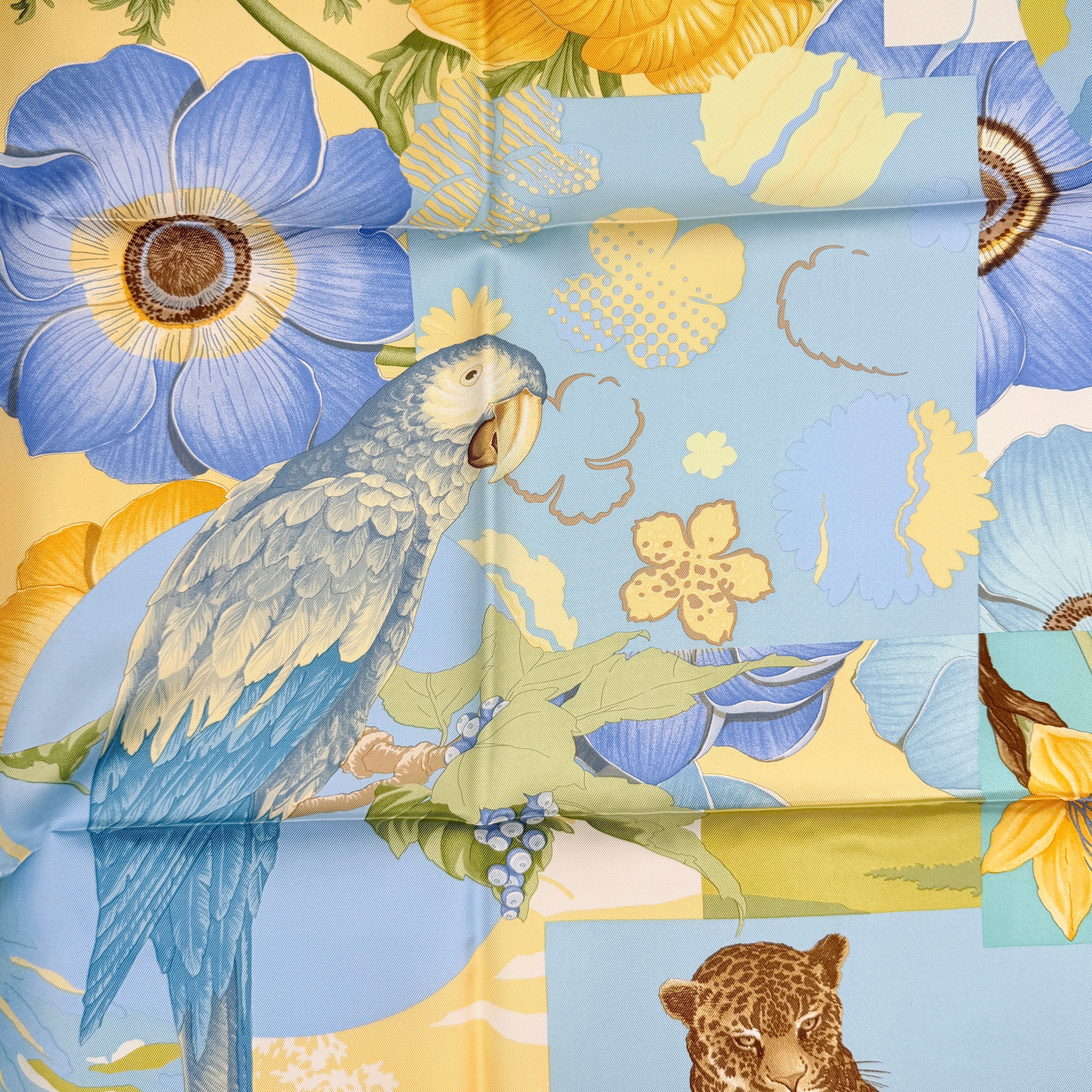 Salvatore Ferragamo Jungle Print Silk Scarf Blue