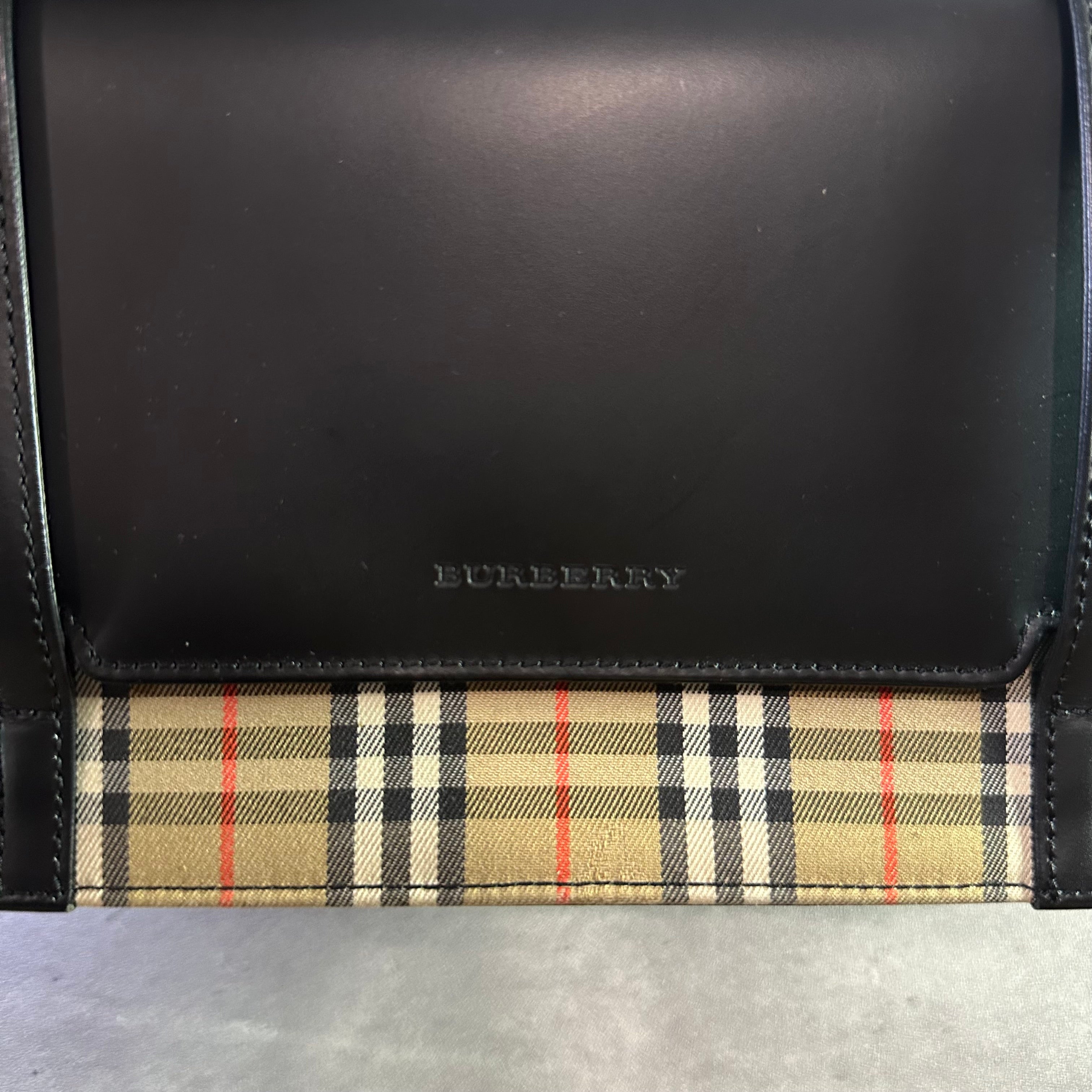 Burberry Nova Check Logo Canvas Leather Handbag