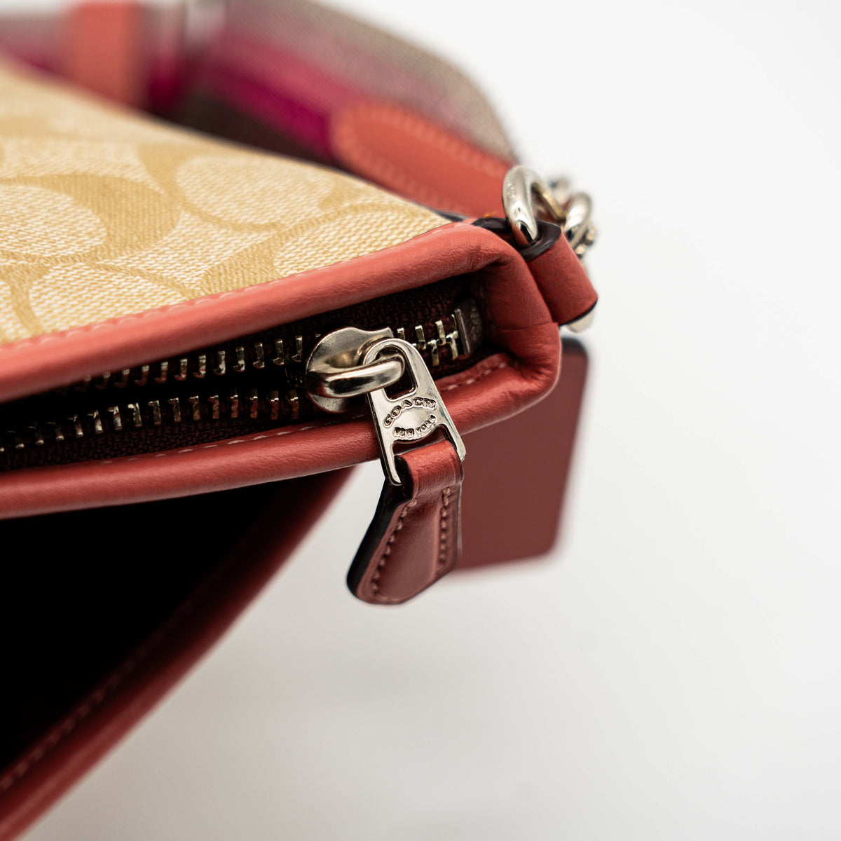 Coach Signature Script File Crossbody Bag Beige/Burgundy