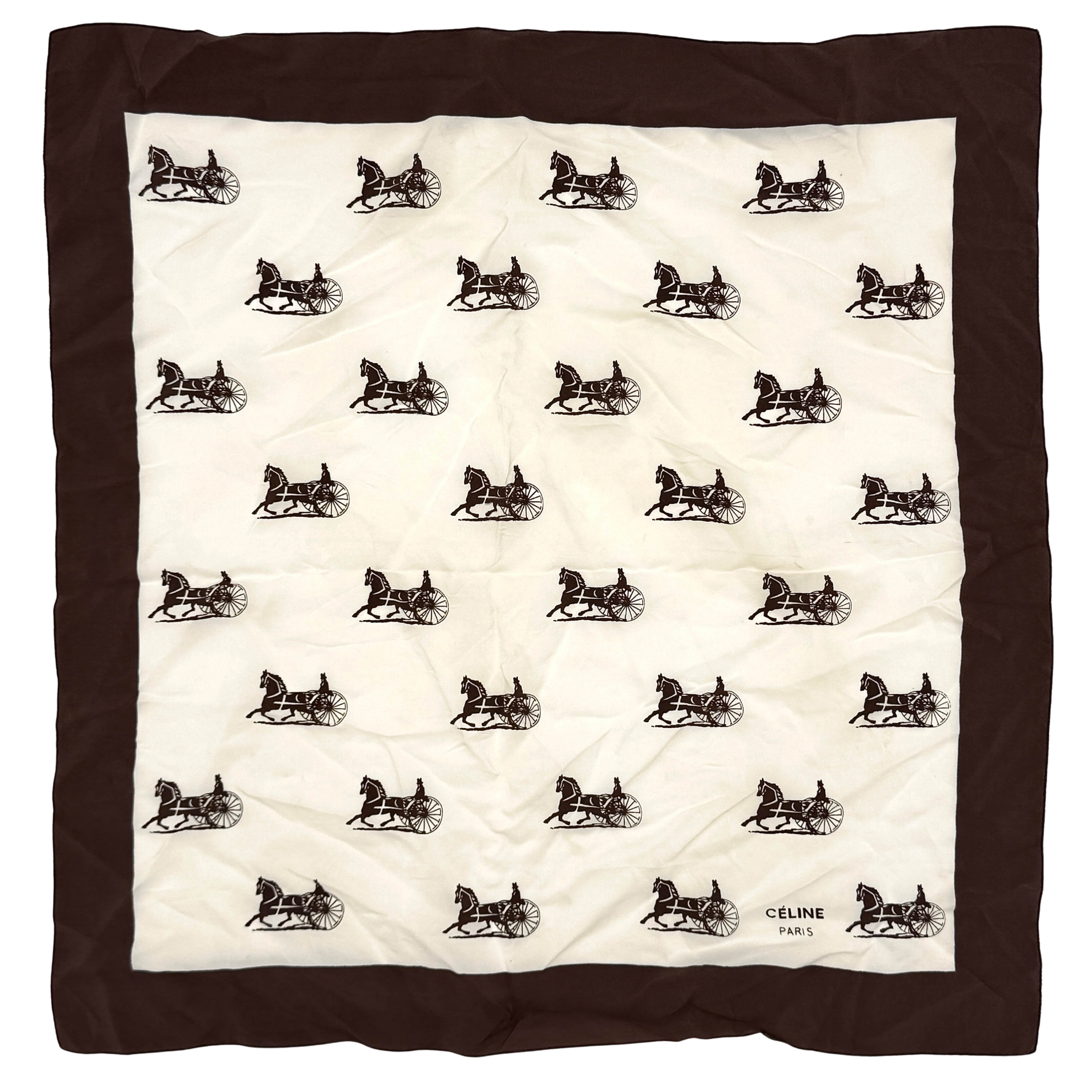 Celine Carriage Monogram Silk Scarf Brown/Cream