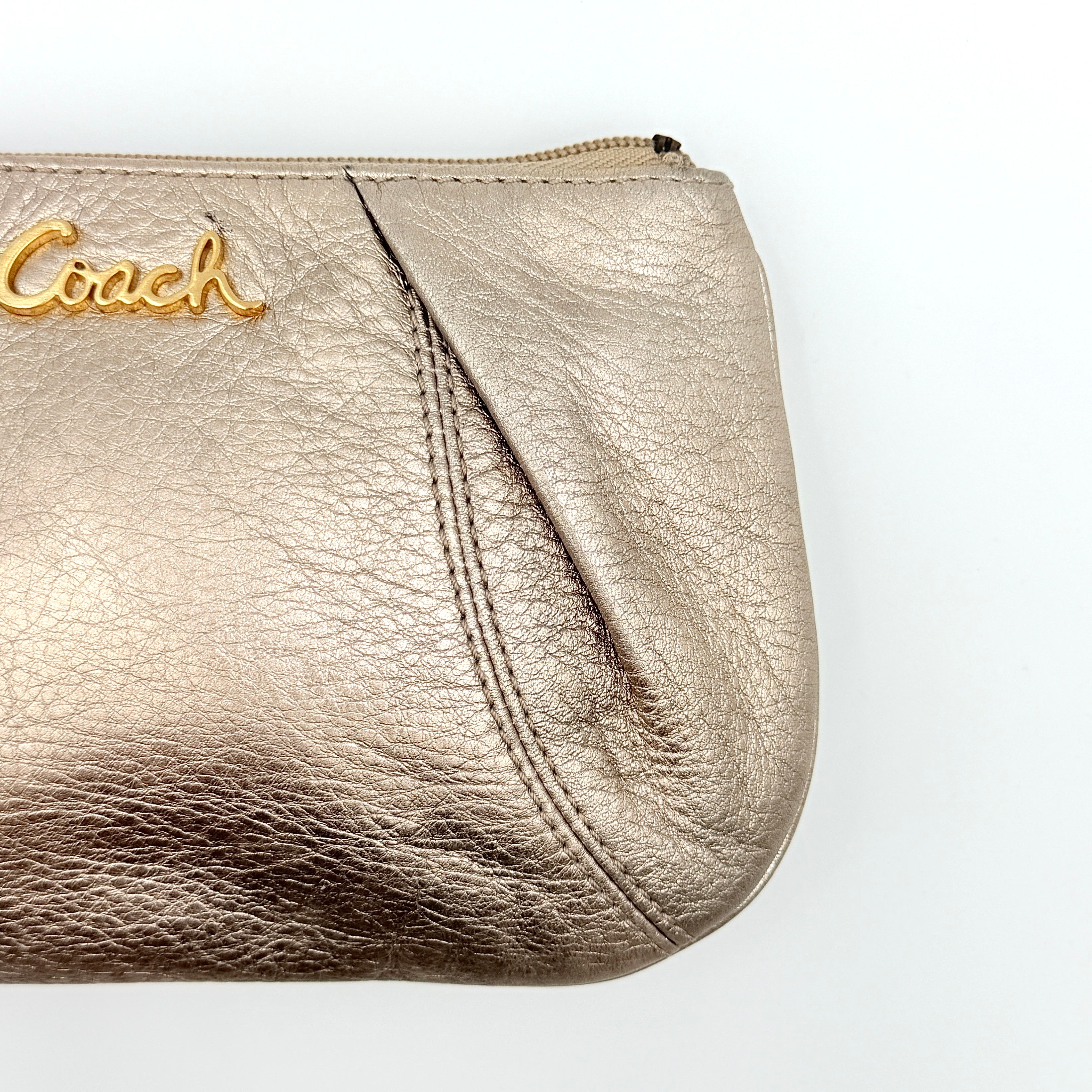 Coach Leather Metallic Wristlet Rose Gold