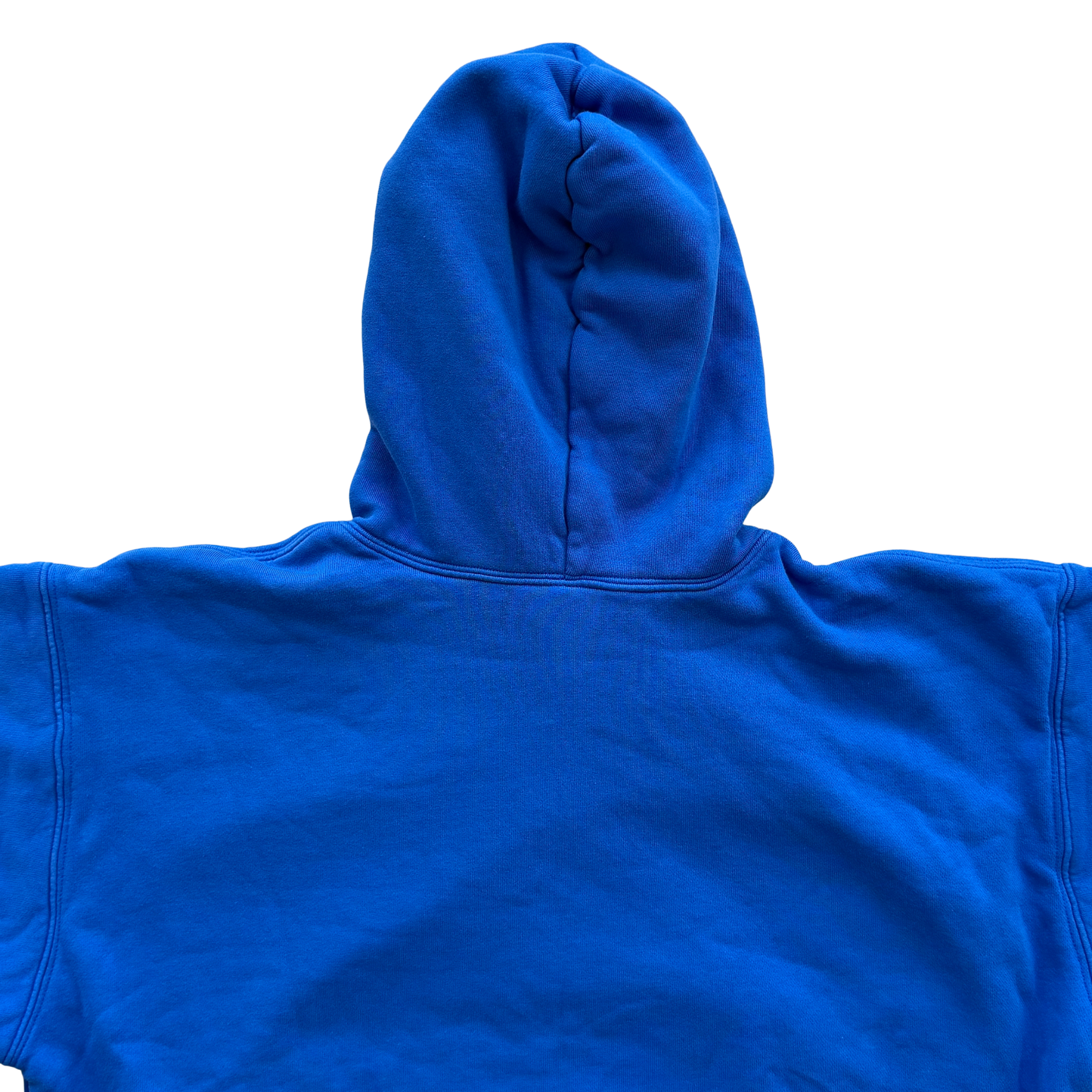 Yeezy x Gap hoodie in vivid blue with a relaxed fit and front pocket, presented by Elevated Studios.