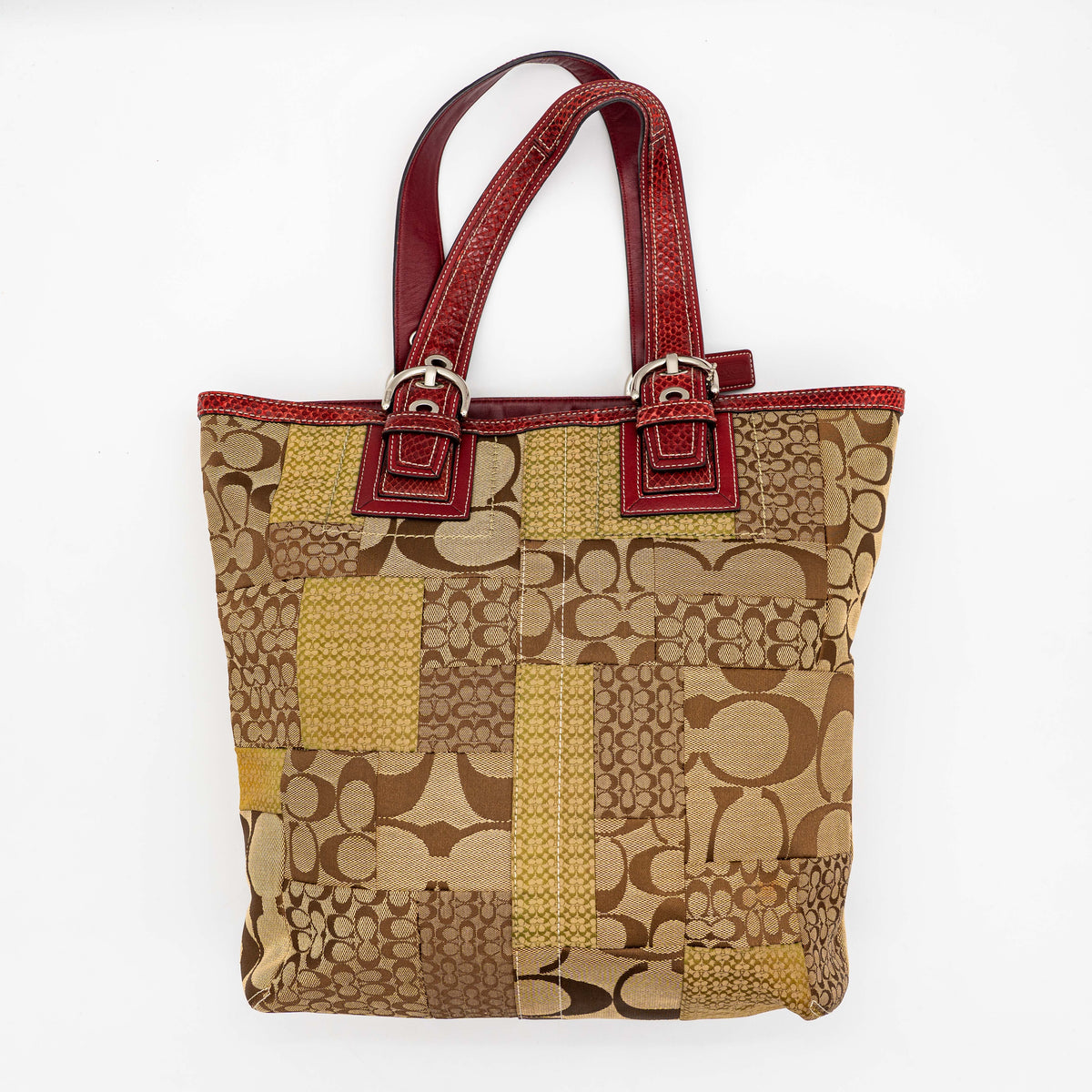 Coach Signature Patchwork Tote Bag Brown/Red